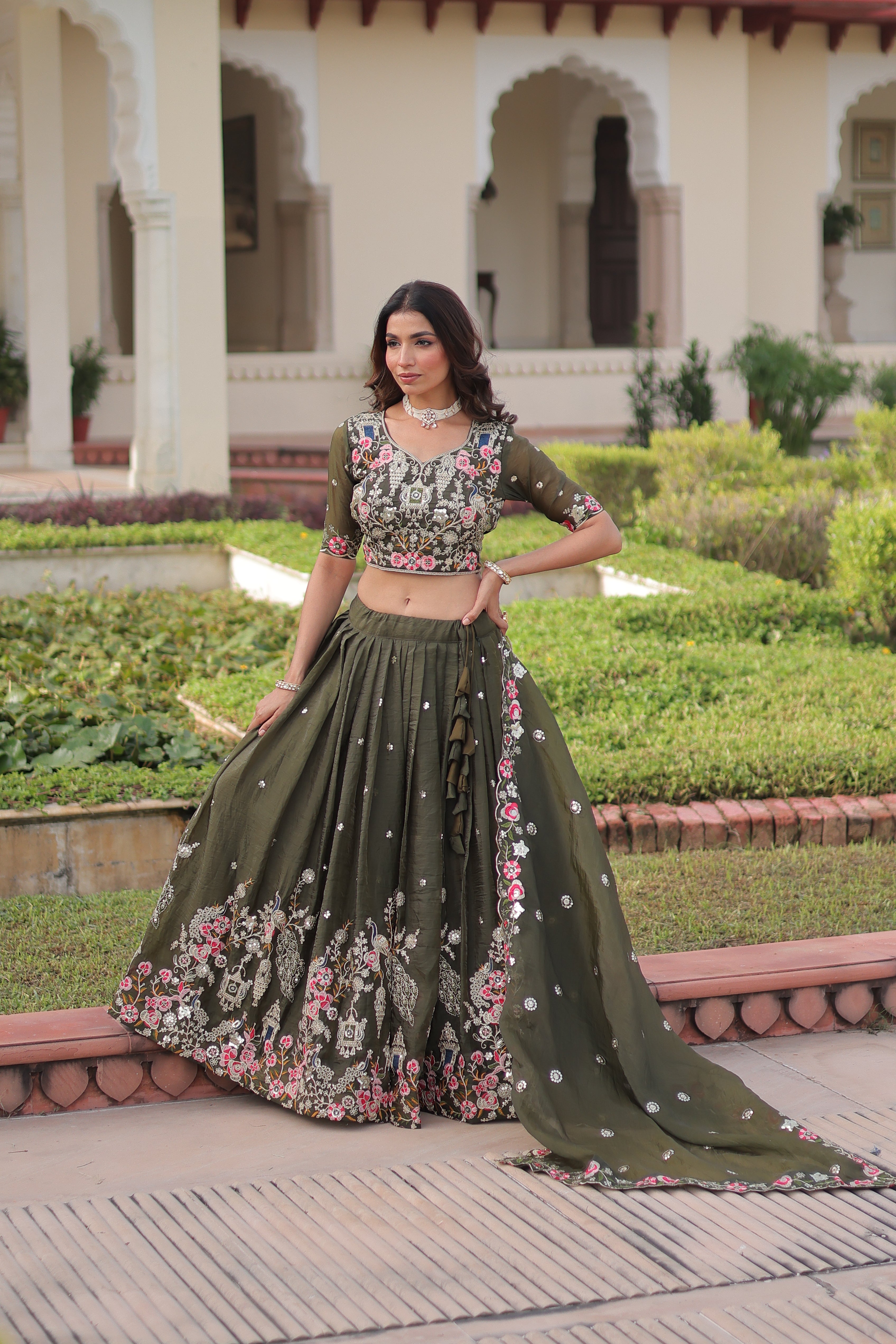 Gold Crush Embroidered Lehenga With Dupatta