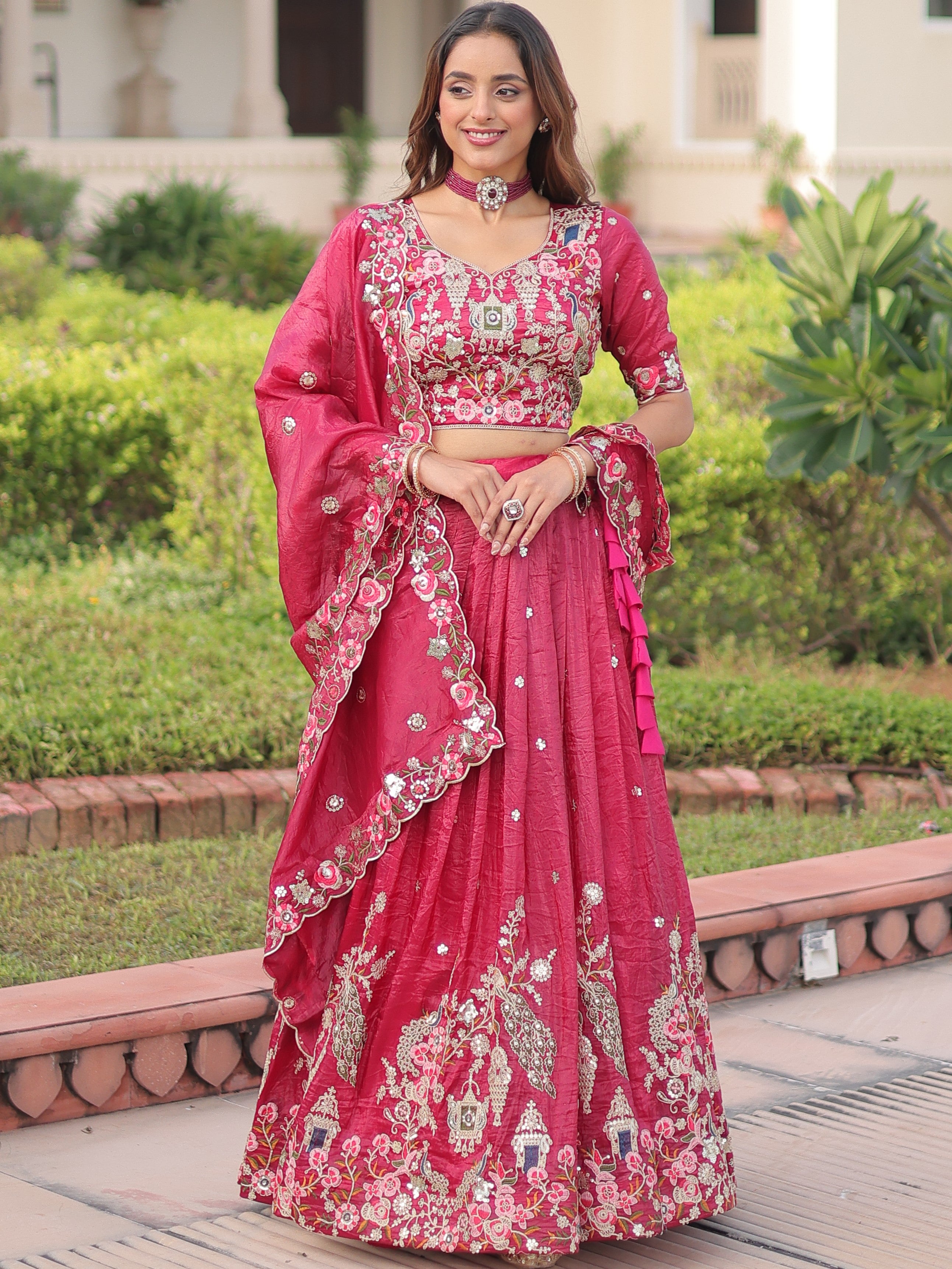 Gold Crush Embroidered Lehenga With Dupatta