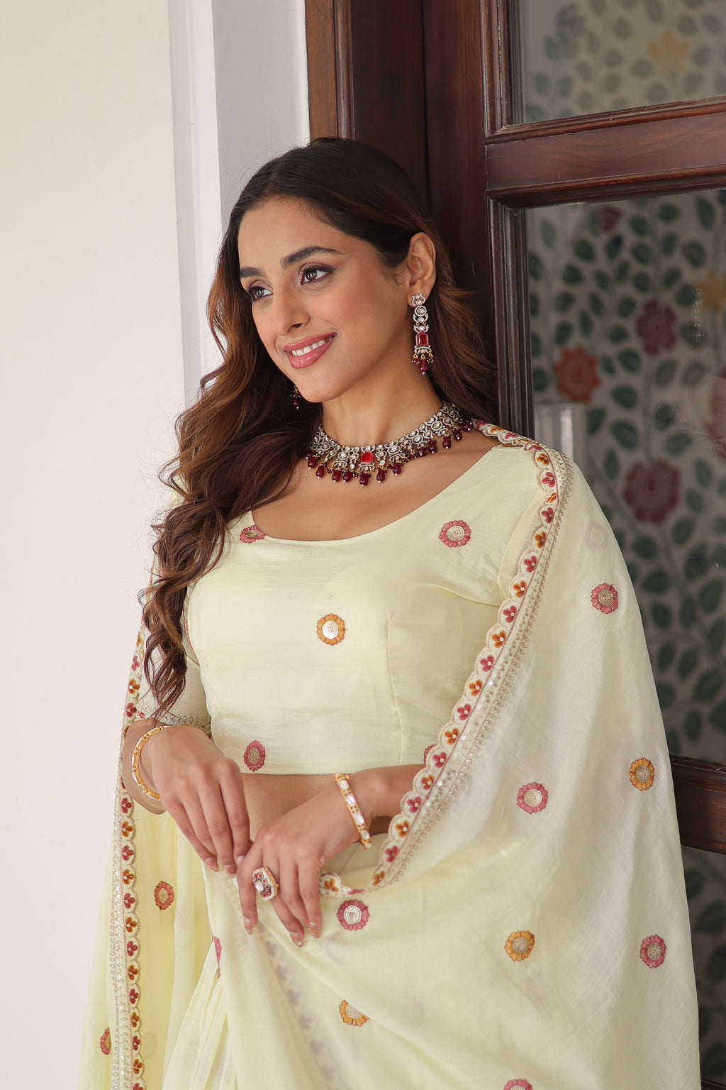 Vichitra Silk Multi Thread Embroidered Lehenga With Dupatta