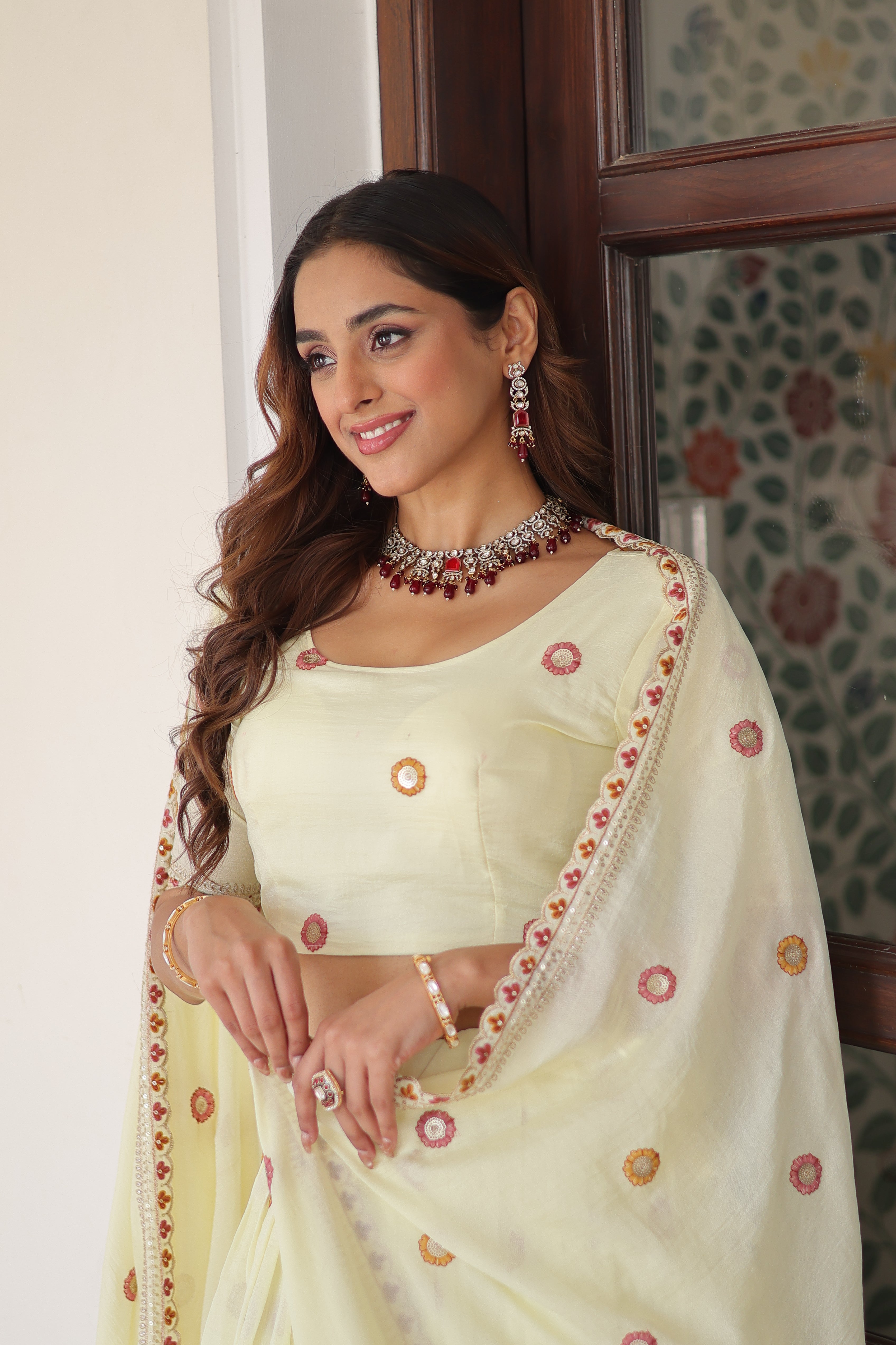 Vichitra Silk Multi Thread Embroidered Lehenga With Dupatta