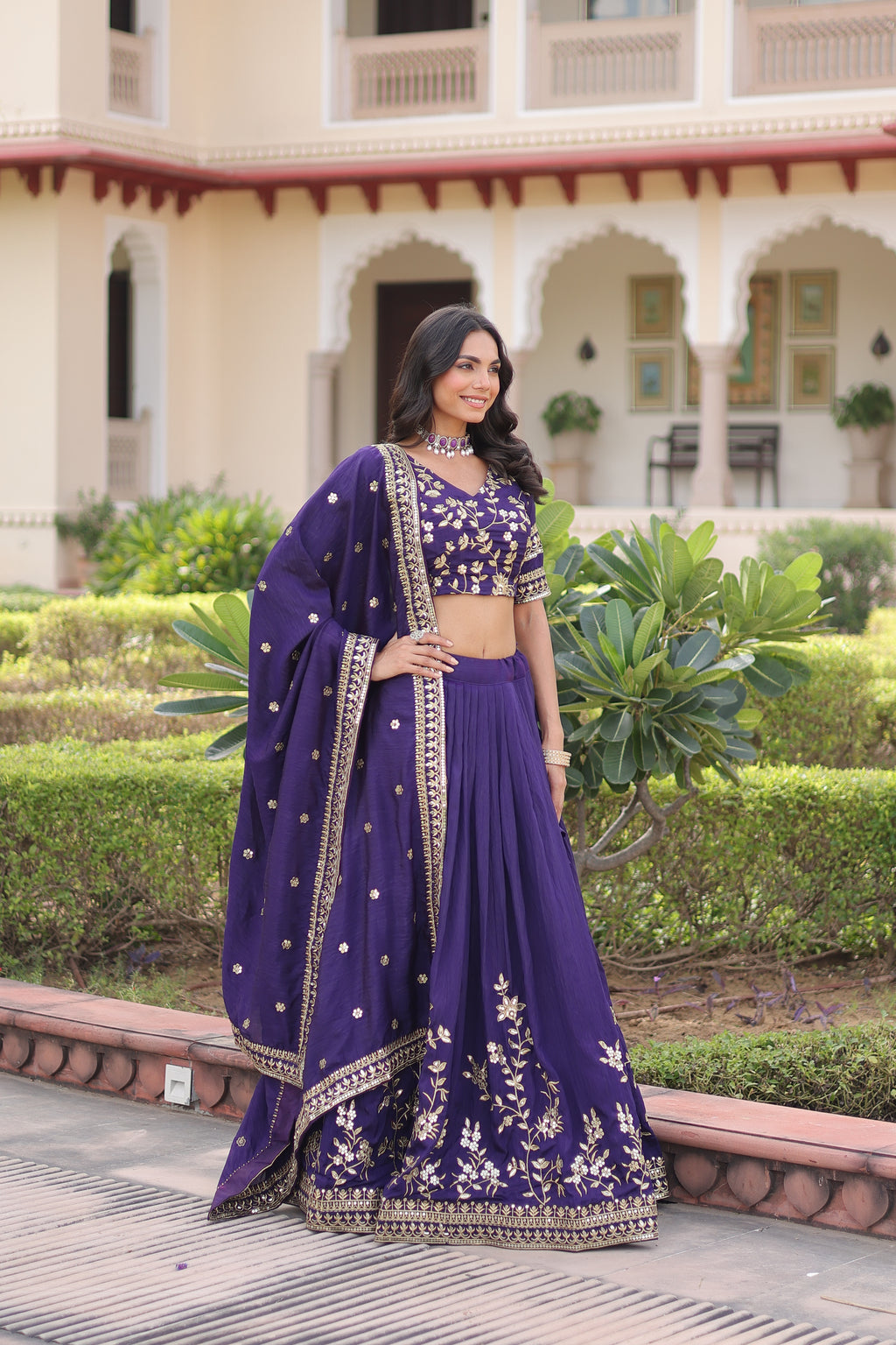 Vichitra Silk Embroidered Lehenga With Dupatta