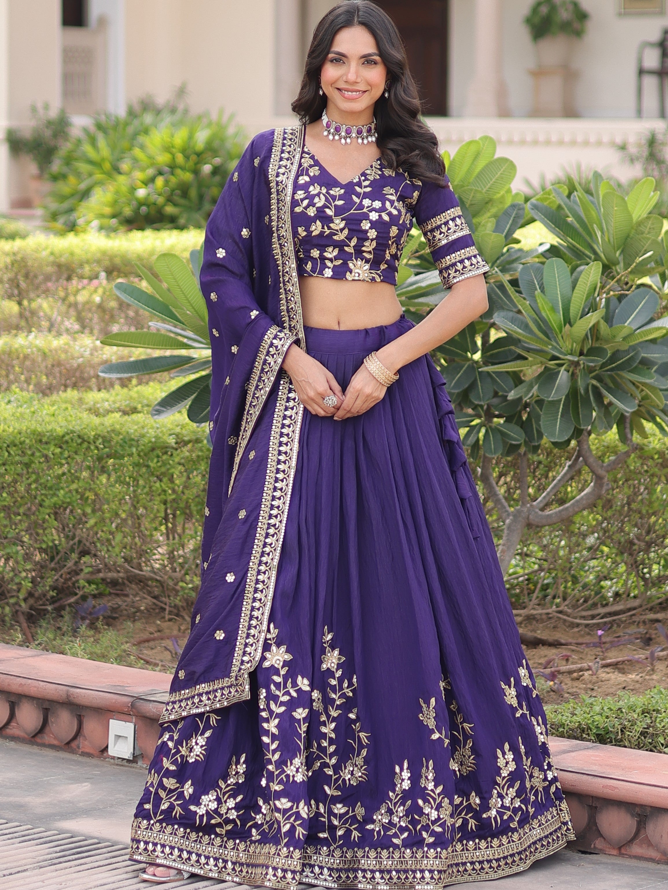 Vichitra Silk Embroidered Lehenga With Dupatta