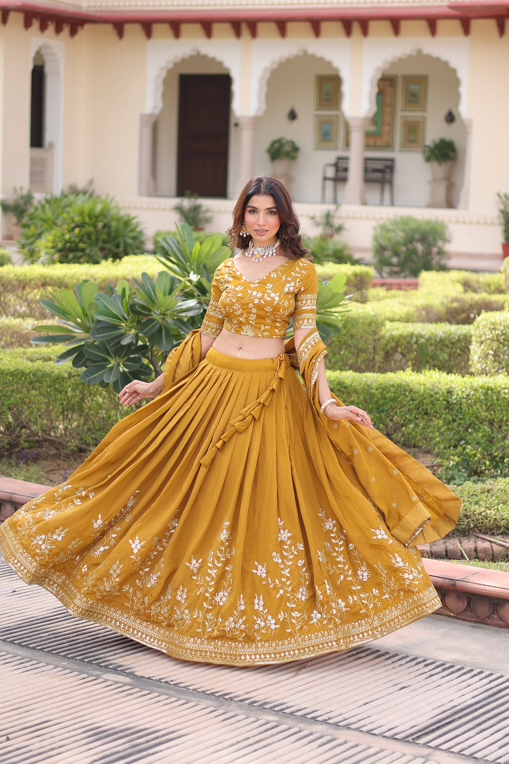 Vichitra Silk Embroidered Lehenga With Dupatta