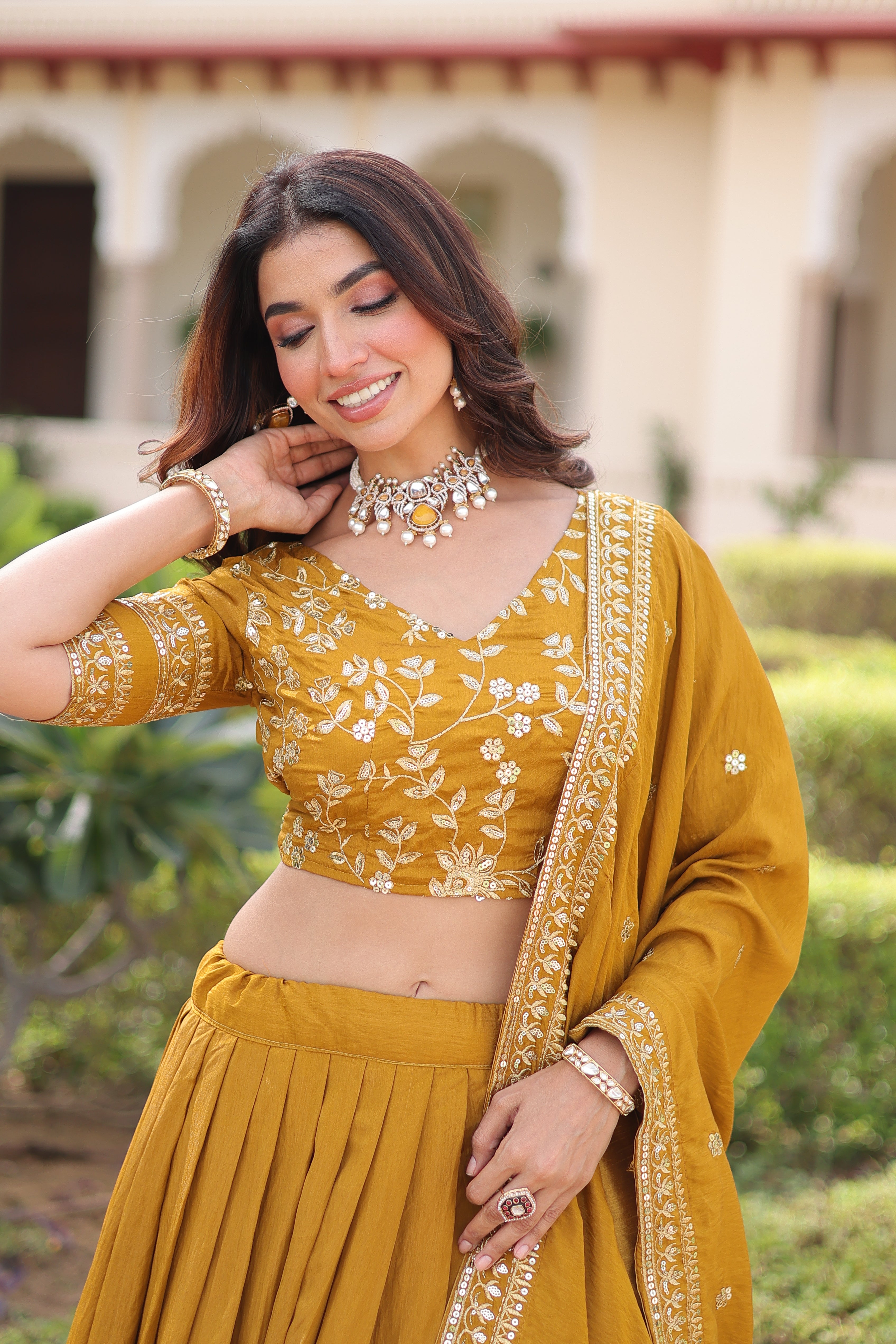 Vichitra Silk Embroidered Lehenga With Dupatta