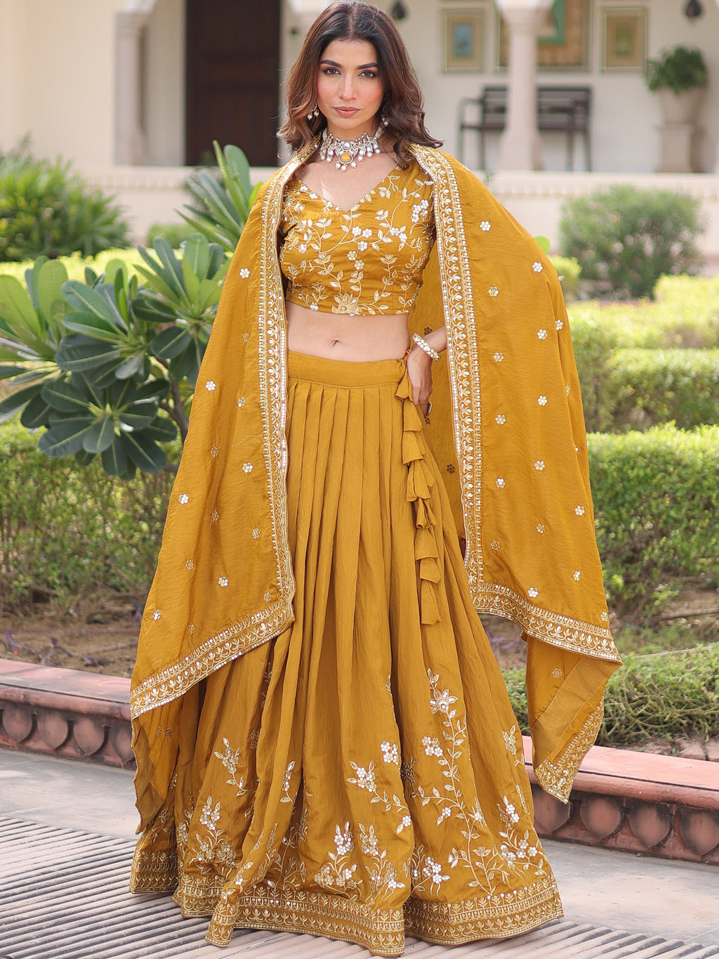Vichitra Silk Embroidered Lehenga With Dupatta