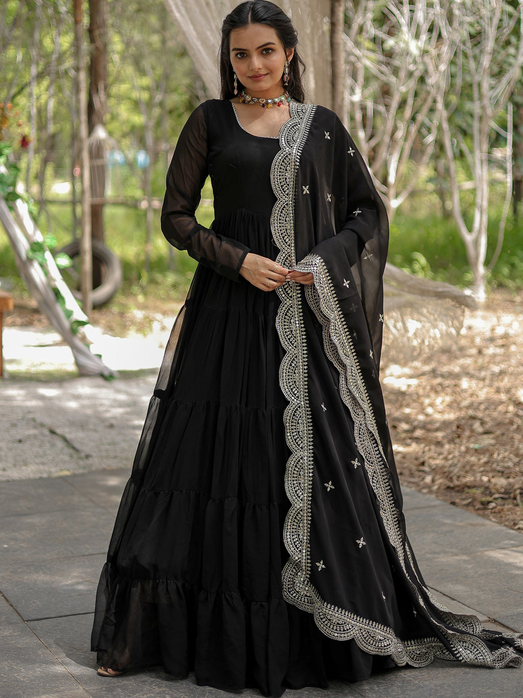 Faux Georgette Embroidered Gown For Women