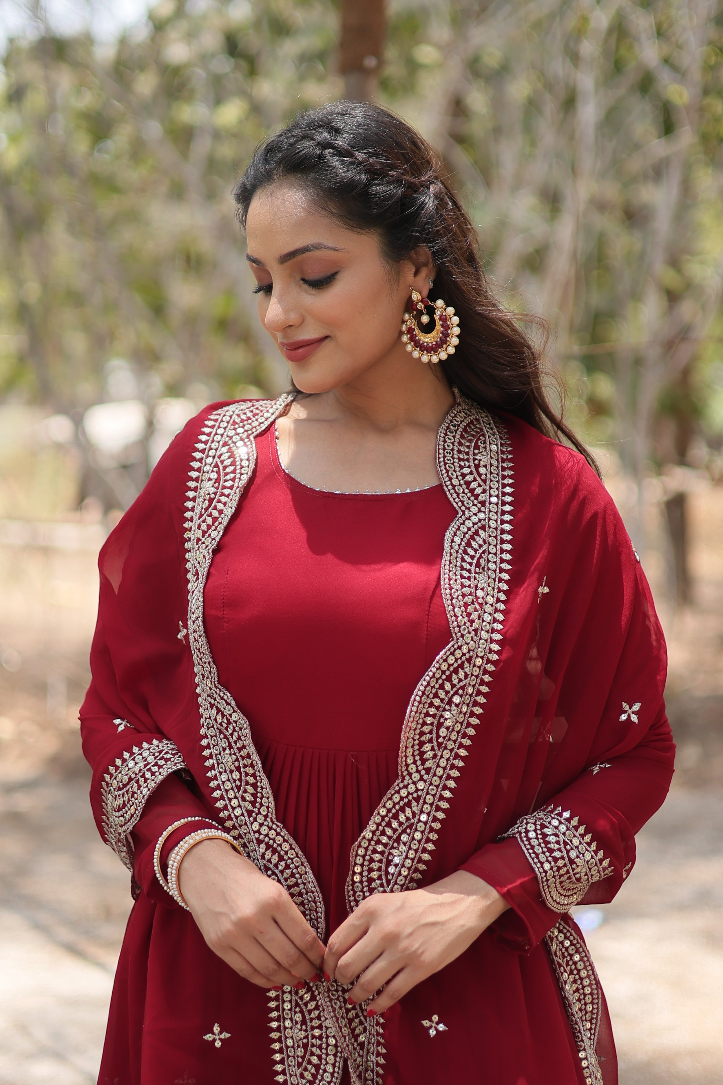 Faux Georgette Embroidered Gown For Women