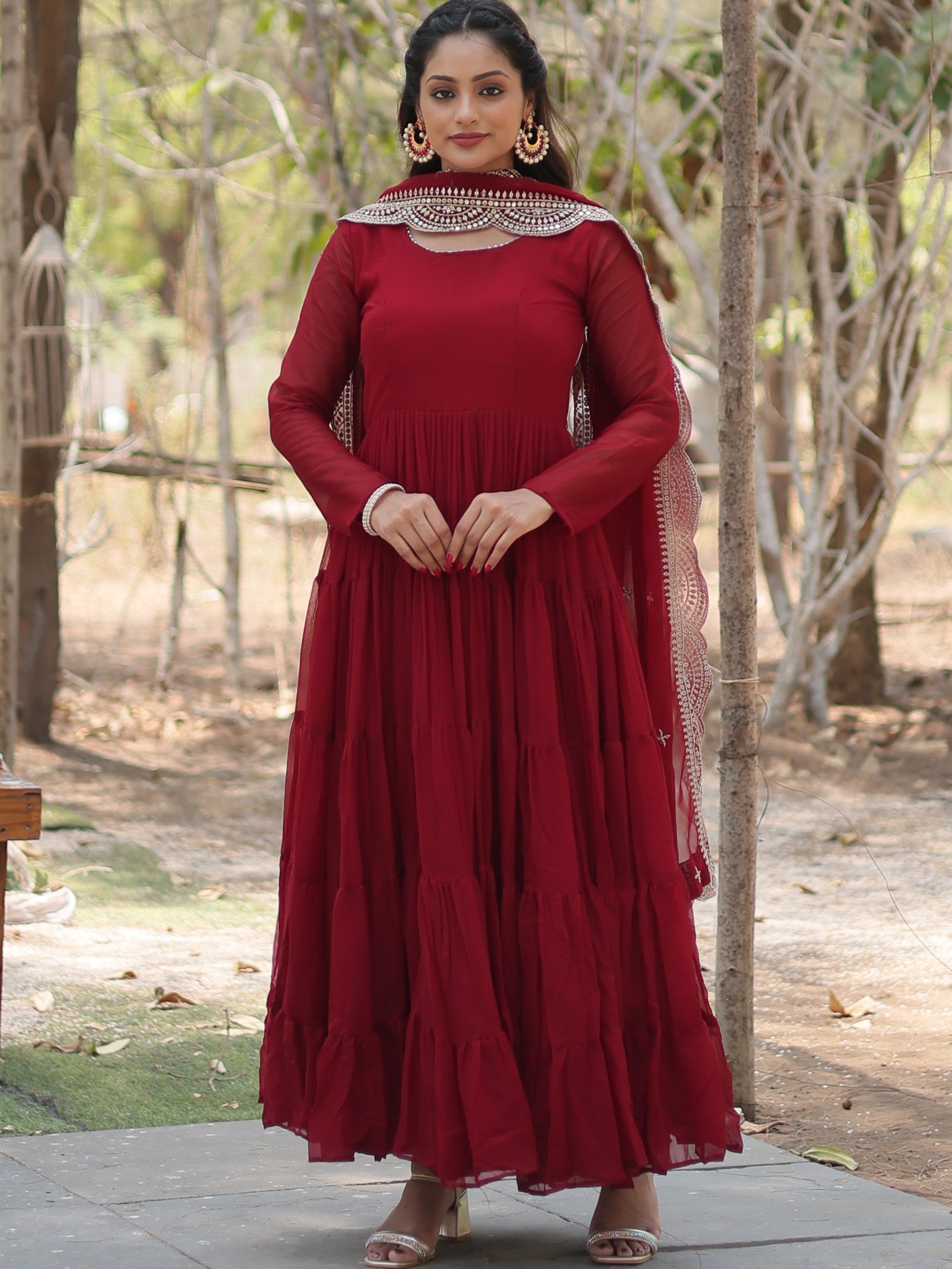 Faux Georgette Embroidered Gown For Women