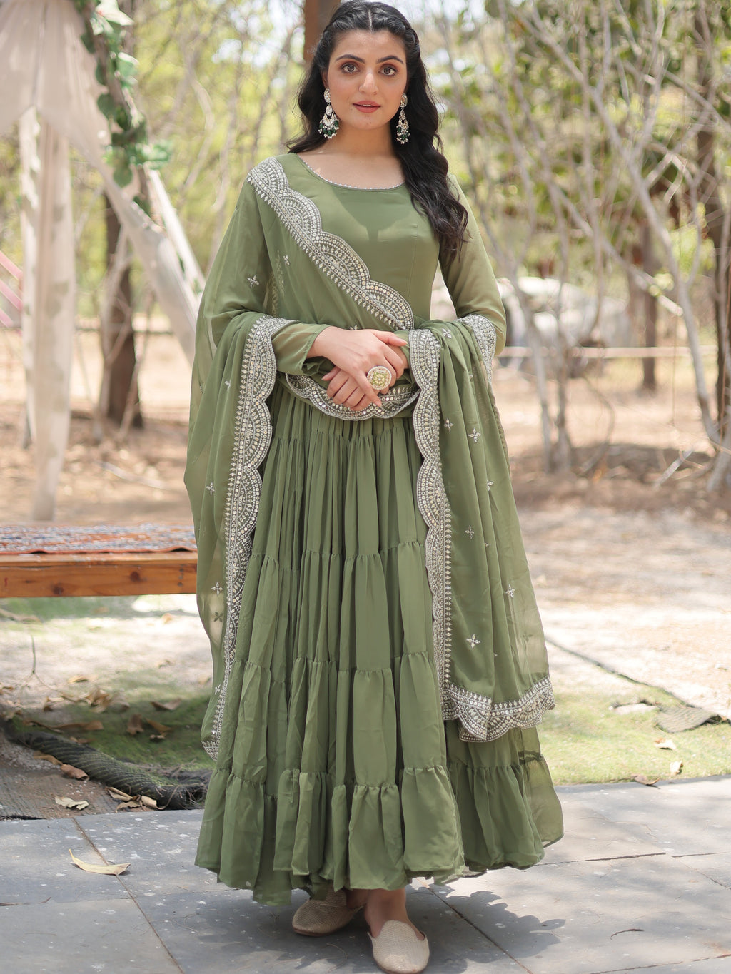 Faux Georgette Embroidered Gown For Women