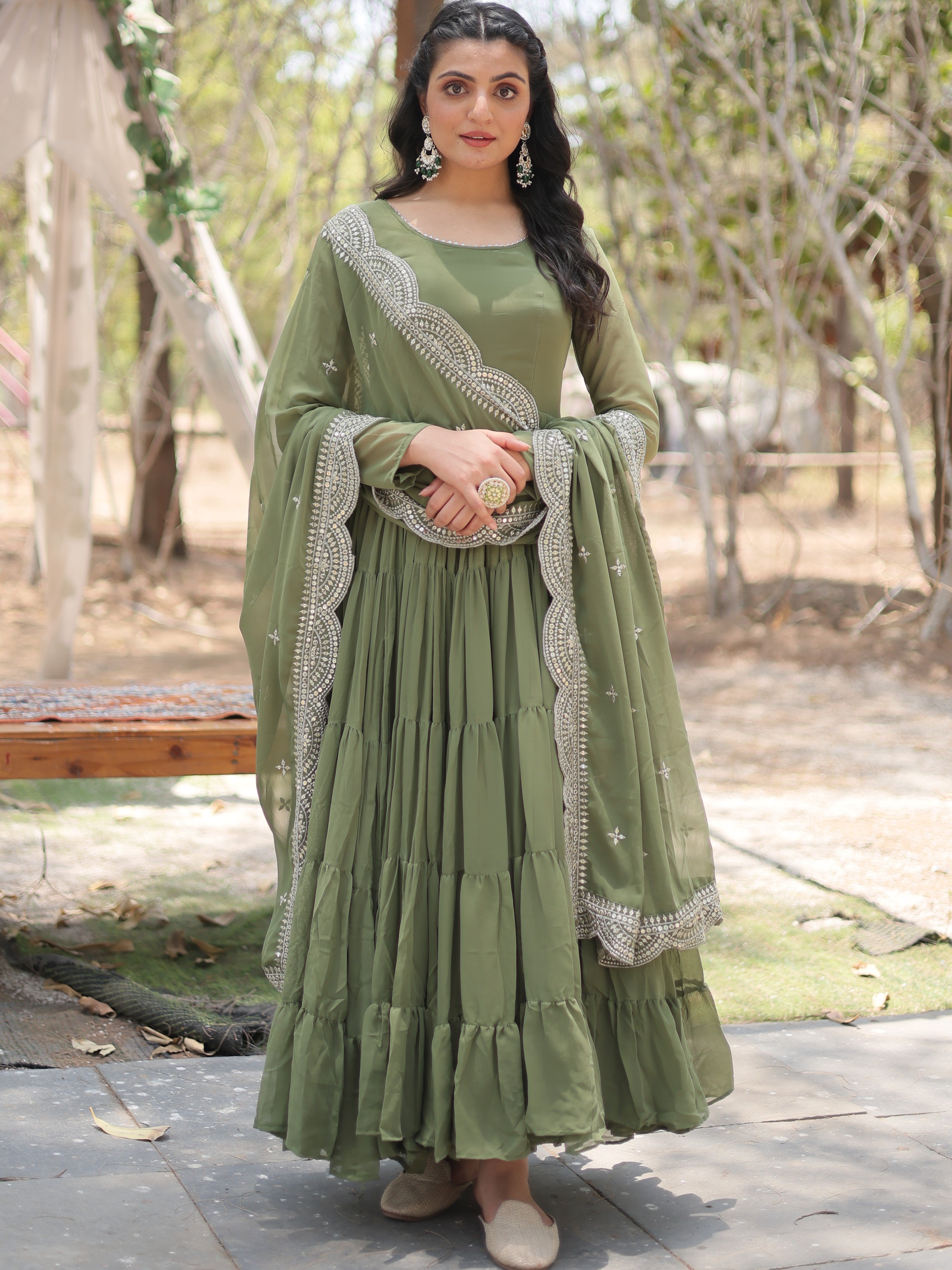 Faux Georgette Embroidered Gown For Women