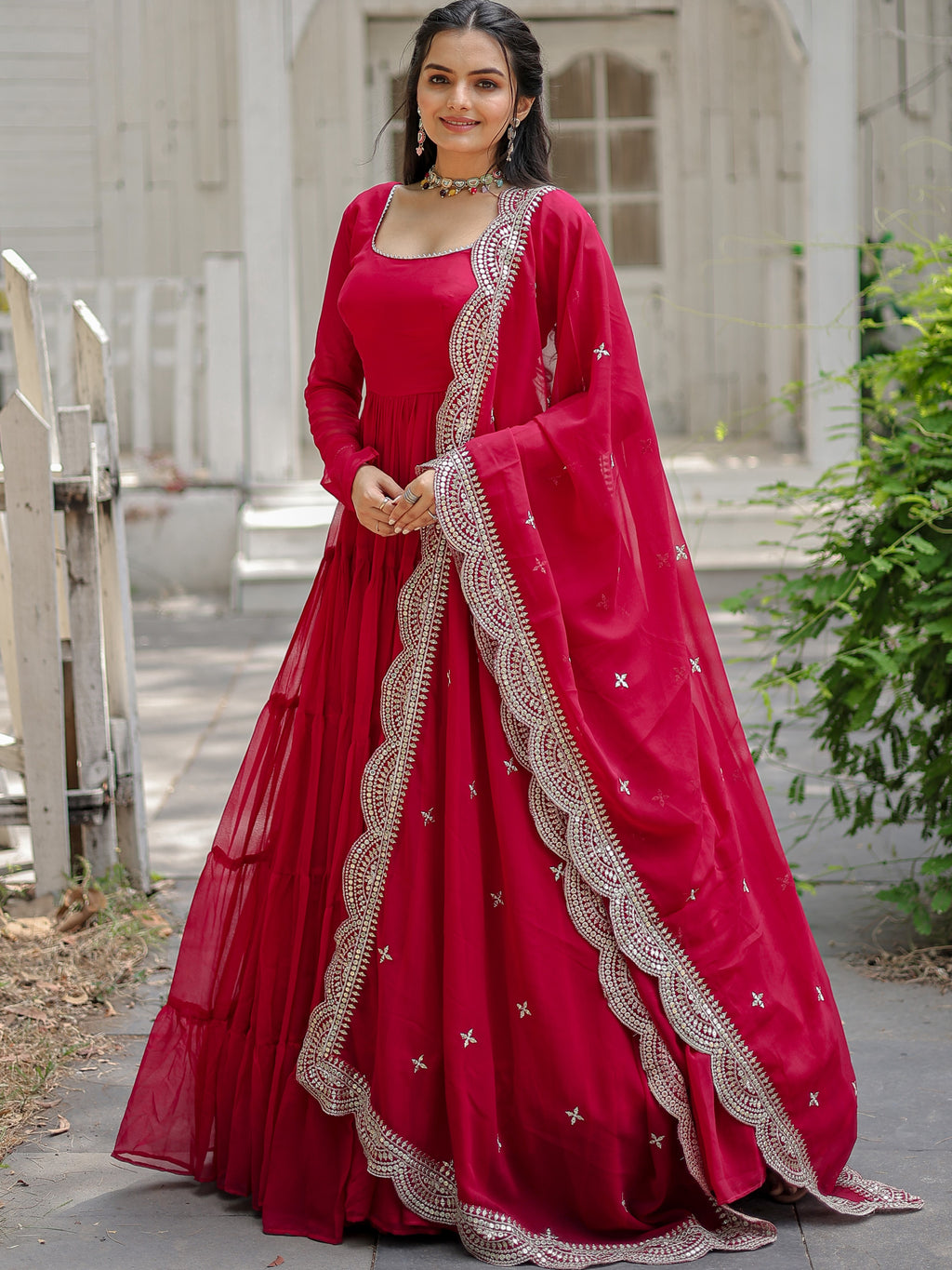 Faux Georgette Embroidered Gown For Women