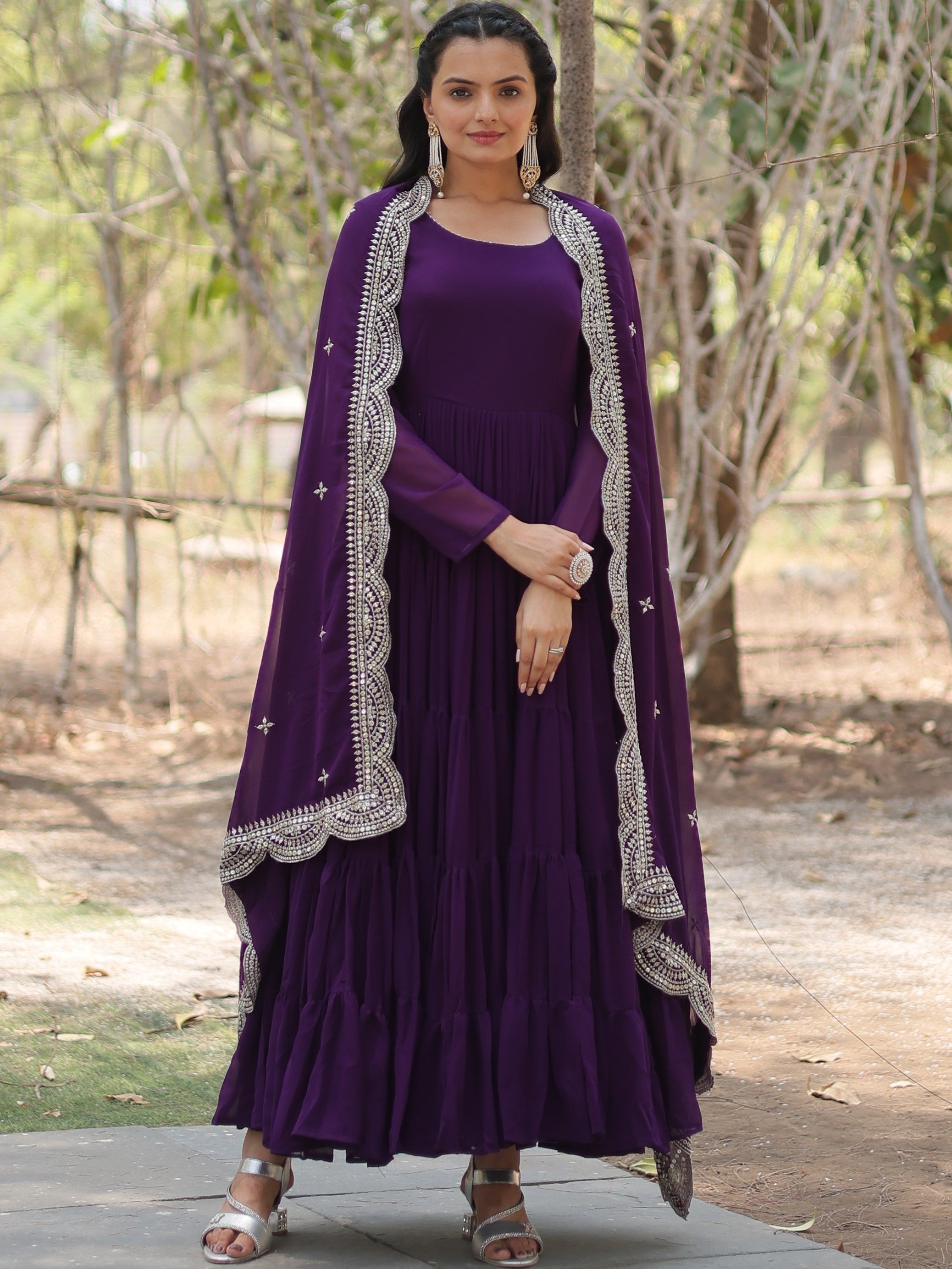 Faux Georgette Embroidered Gown For Women