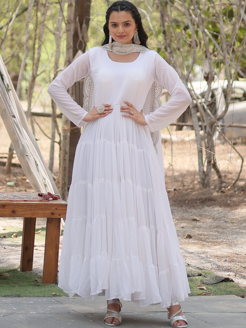 Faux Georgette Embroidered Gown For Women