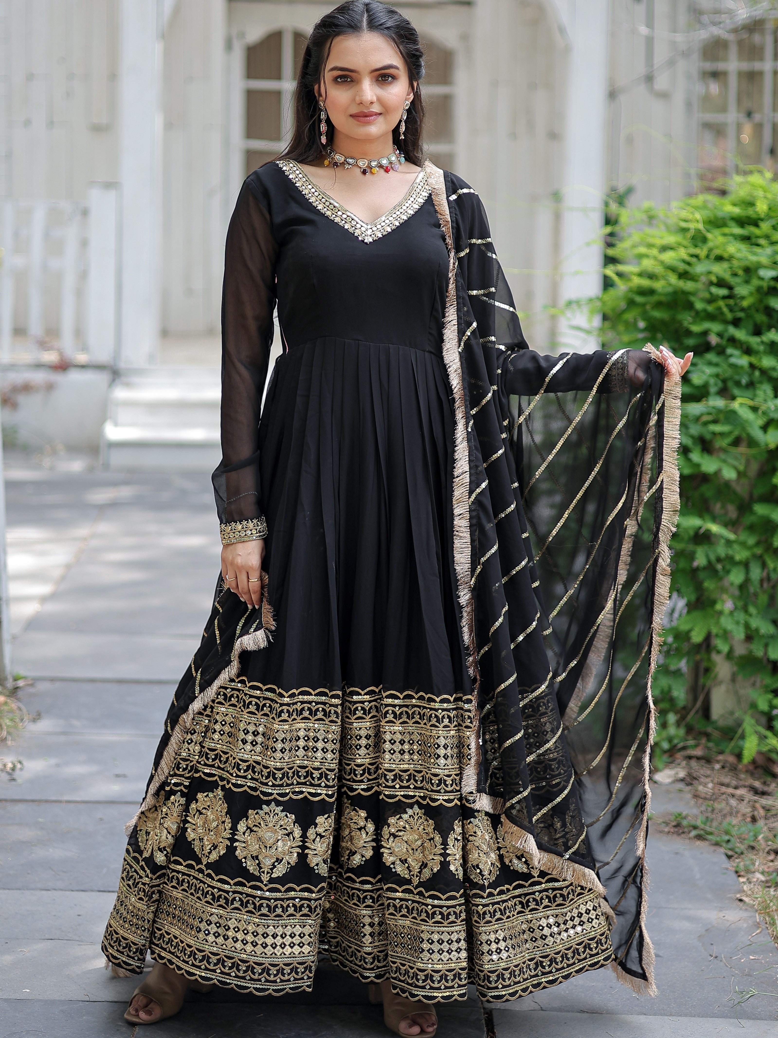 Faux Blooming Embroidered Gown With Gown