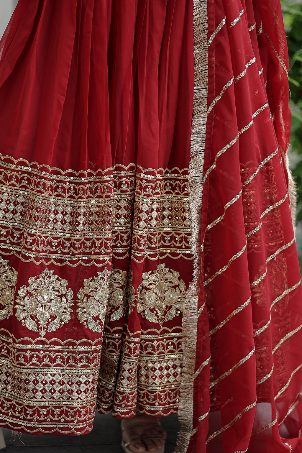 Faux Blooming Embroidered Gown With Dupatta