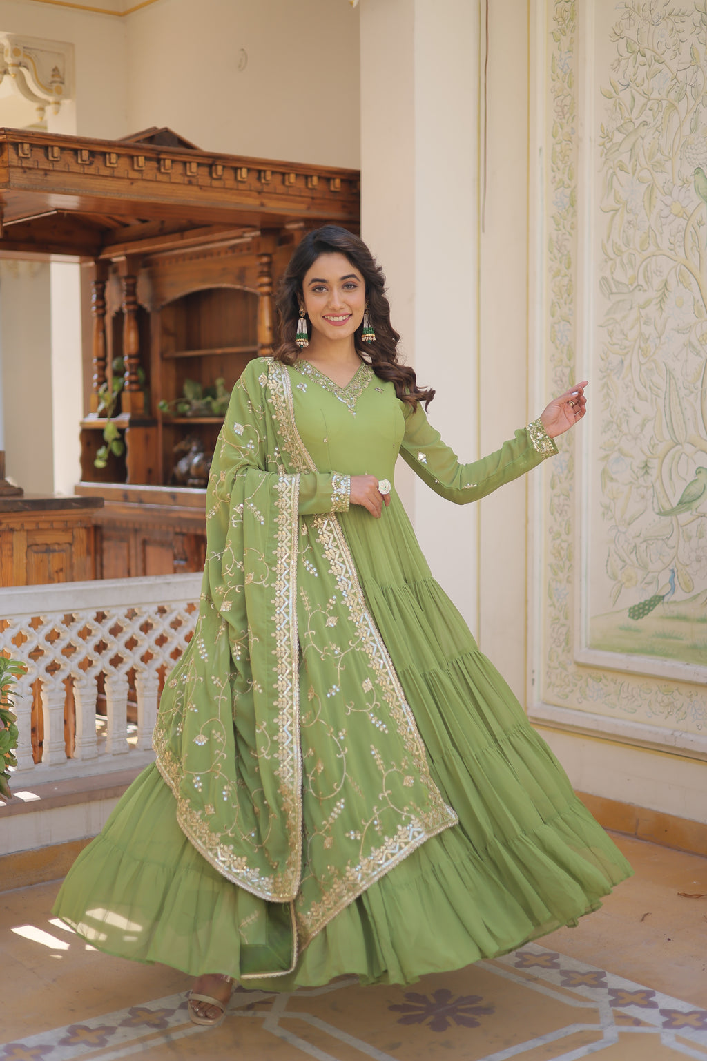 Faux Georgette Embroidered Gown With Dupatta