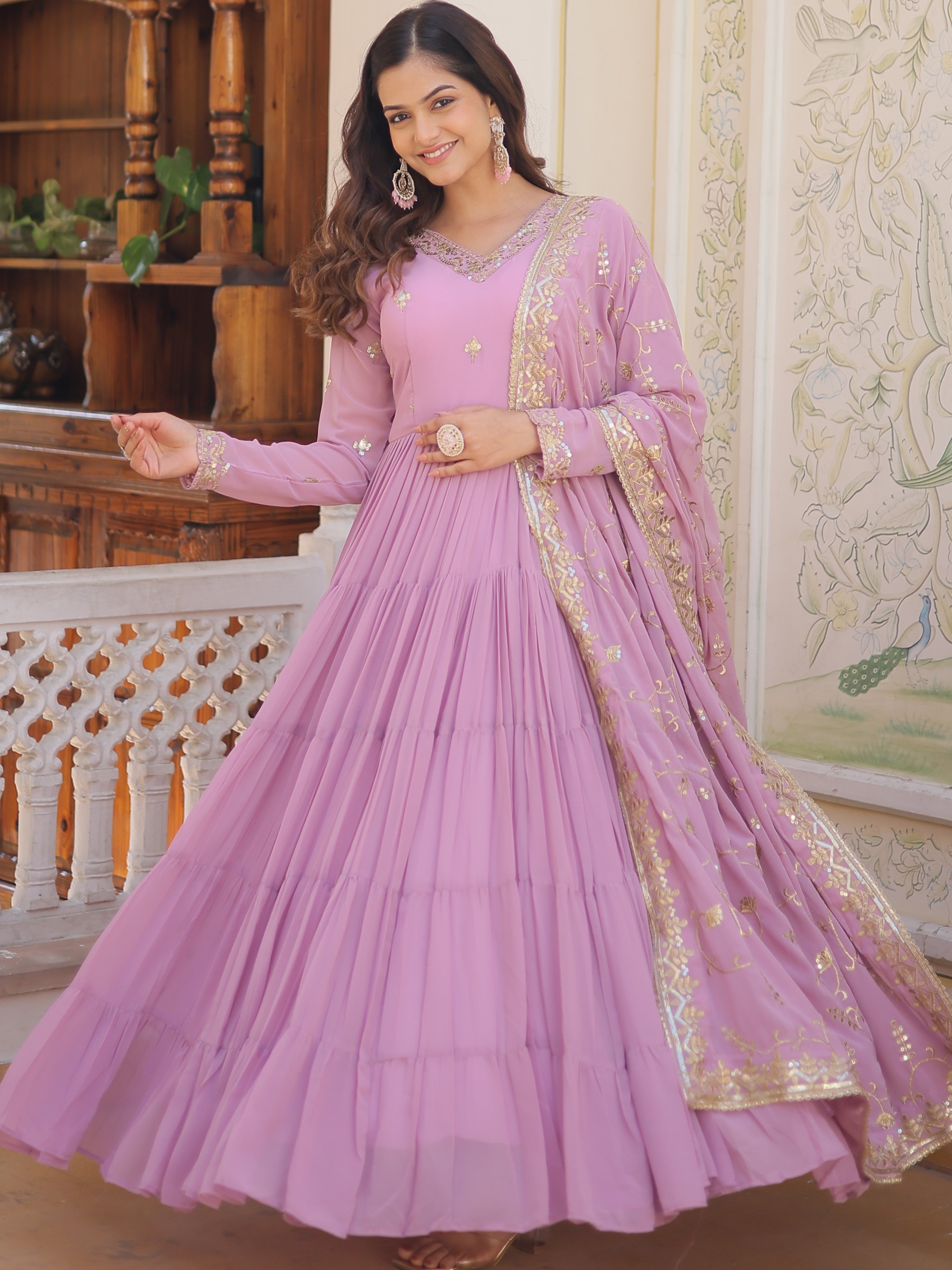 Faux Georgette Embroidered Gown With Dupatta