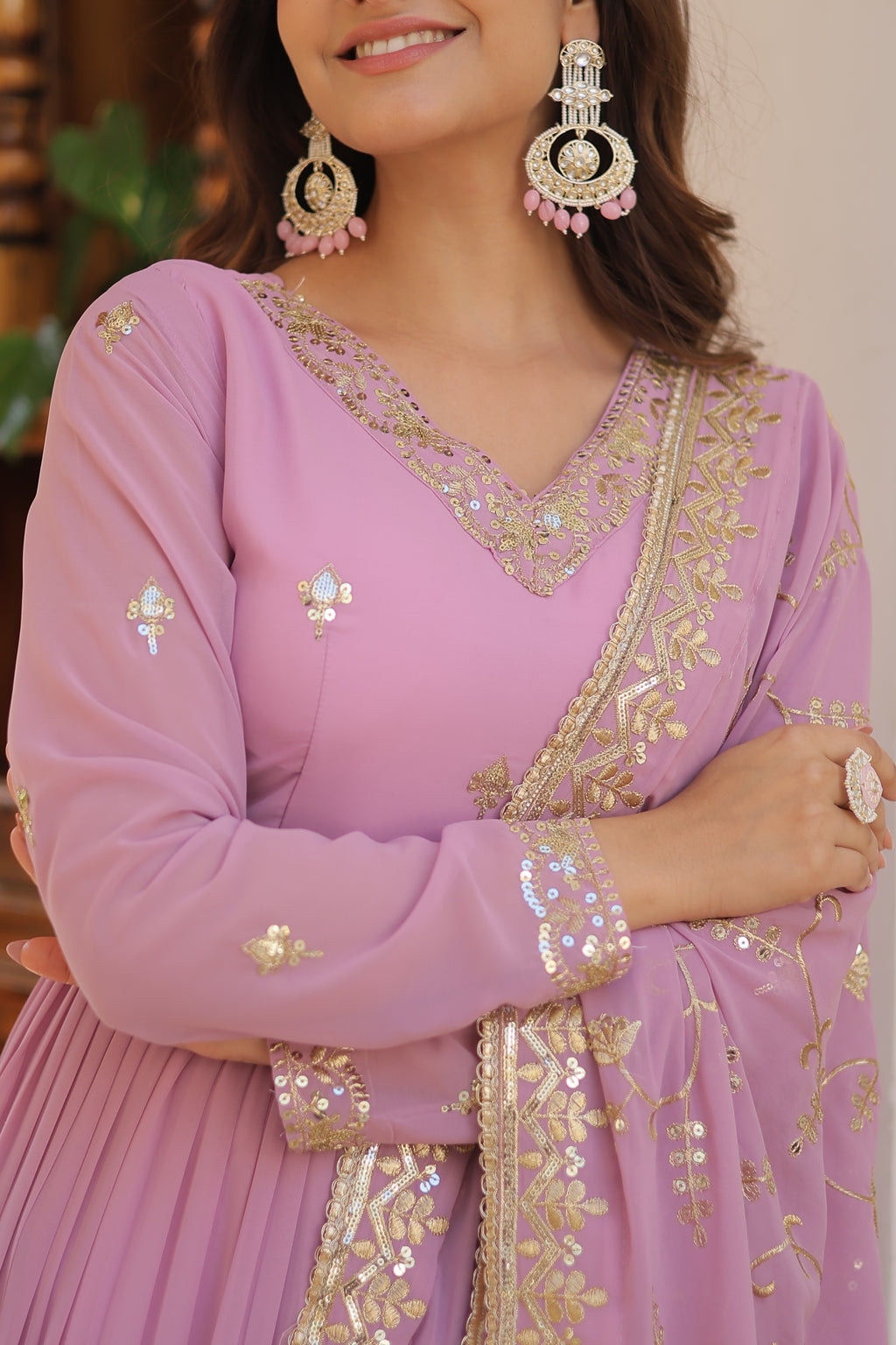 Faux Georgette Embroidered Gown With Dupatta