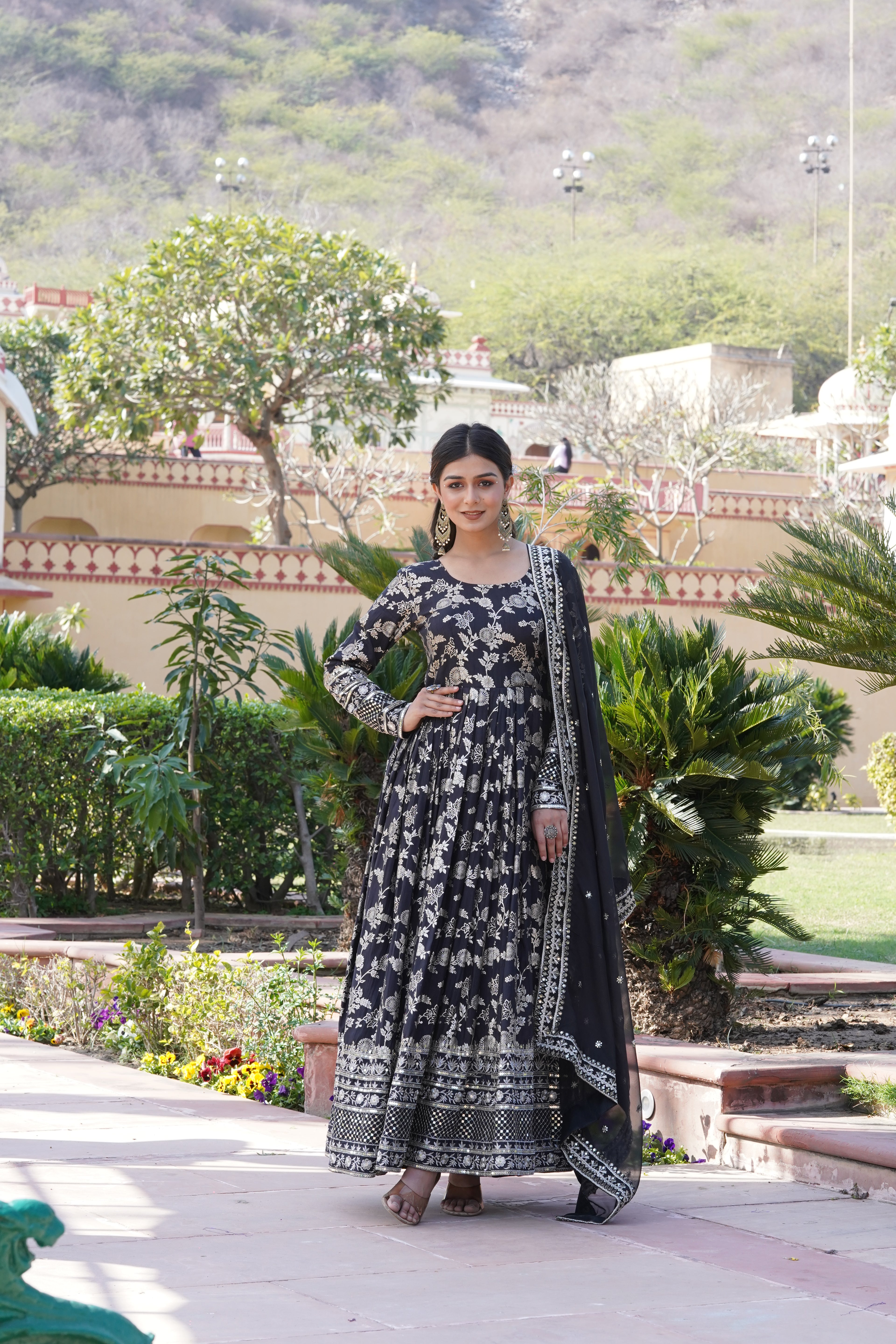 Viscose Jacquard Embroidered Gown With Russian Silk Dupatta