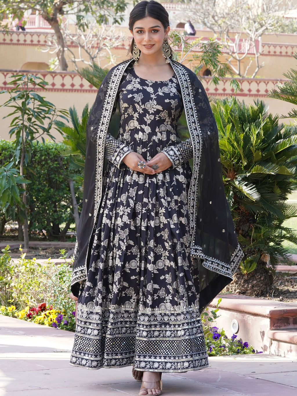 Viscose Jacquard Embroidered Gown With Russian Silk Dupatta