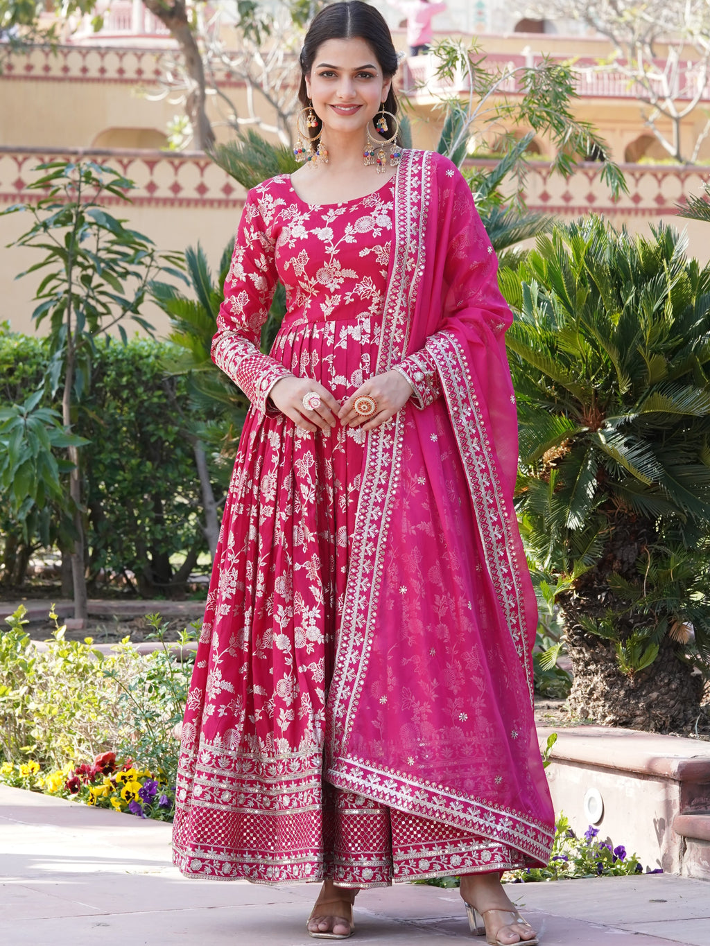 Viscose Jacquard Embroidered Gown With Russian Silk Dupatta