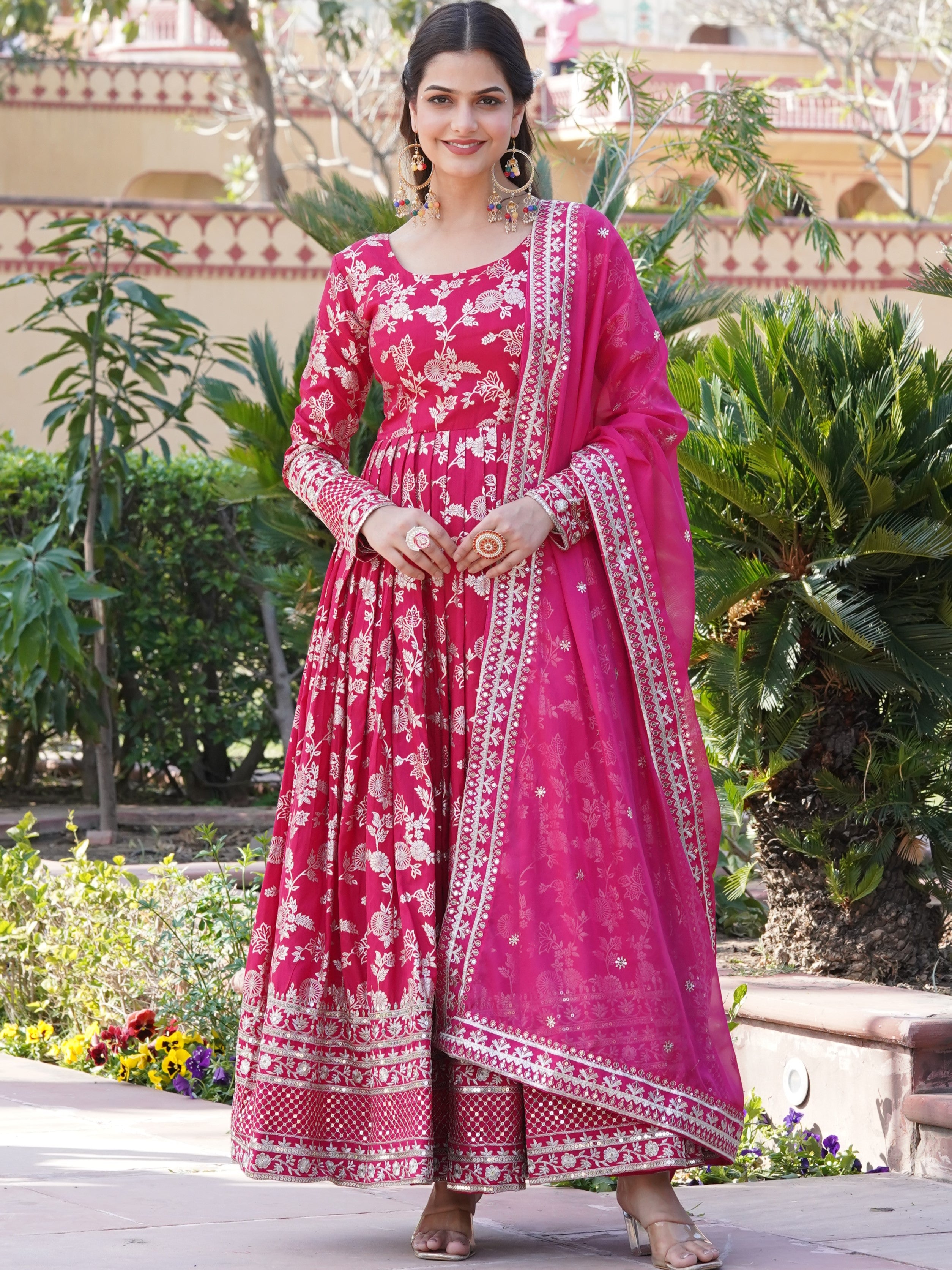 Viscose Jacquard Embroidered Gown With Russian Silk Dupatta
