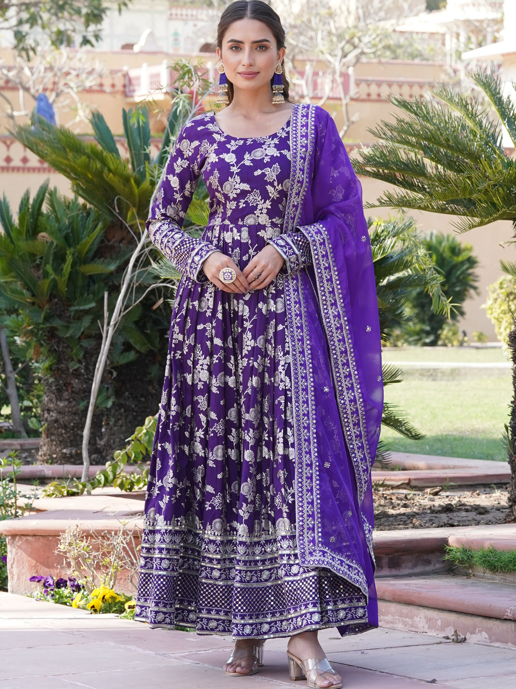 Viscose Jacquard Embroidered Gown With Russian Silk Dupatta
