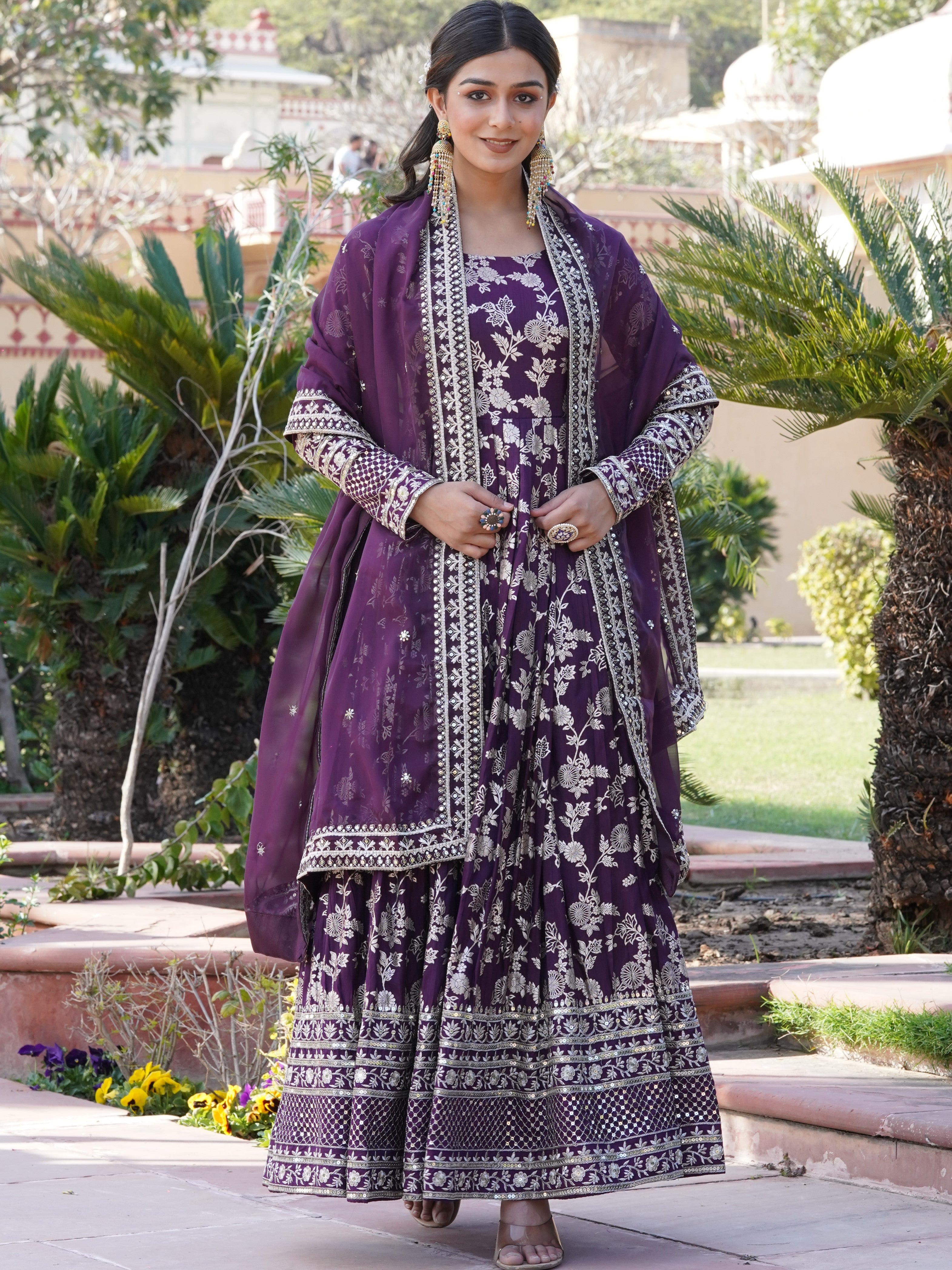 Viscose Jacquard Embroidered Gown With Russian Silk Dupatta
