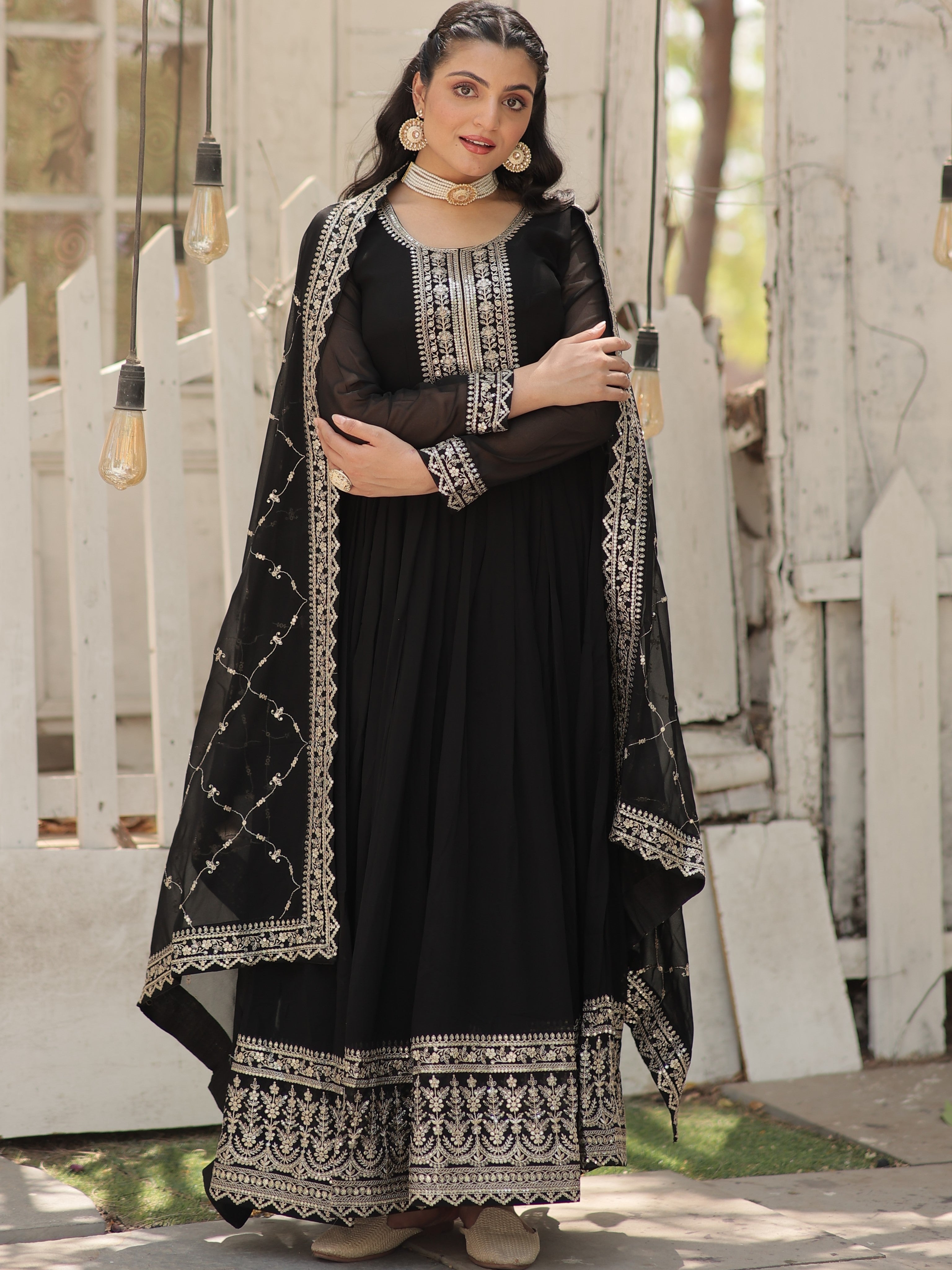 Faux Blooming Emrboidered Gown For Women