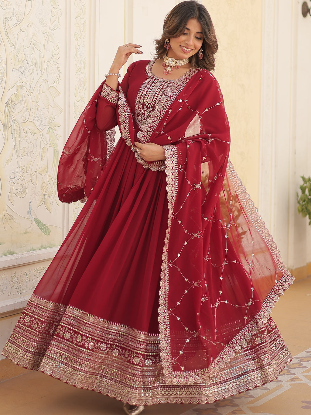 Faux Blooming Emrboidered Gown For Women