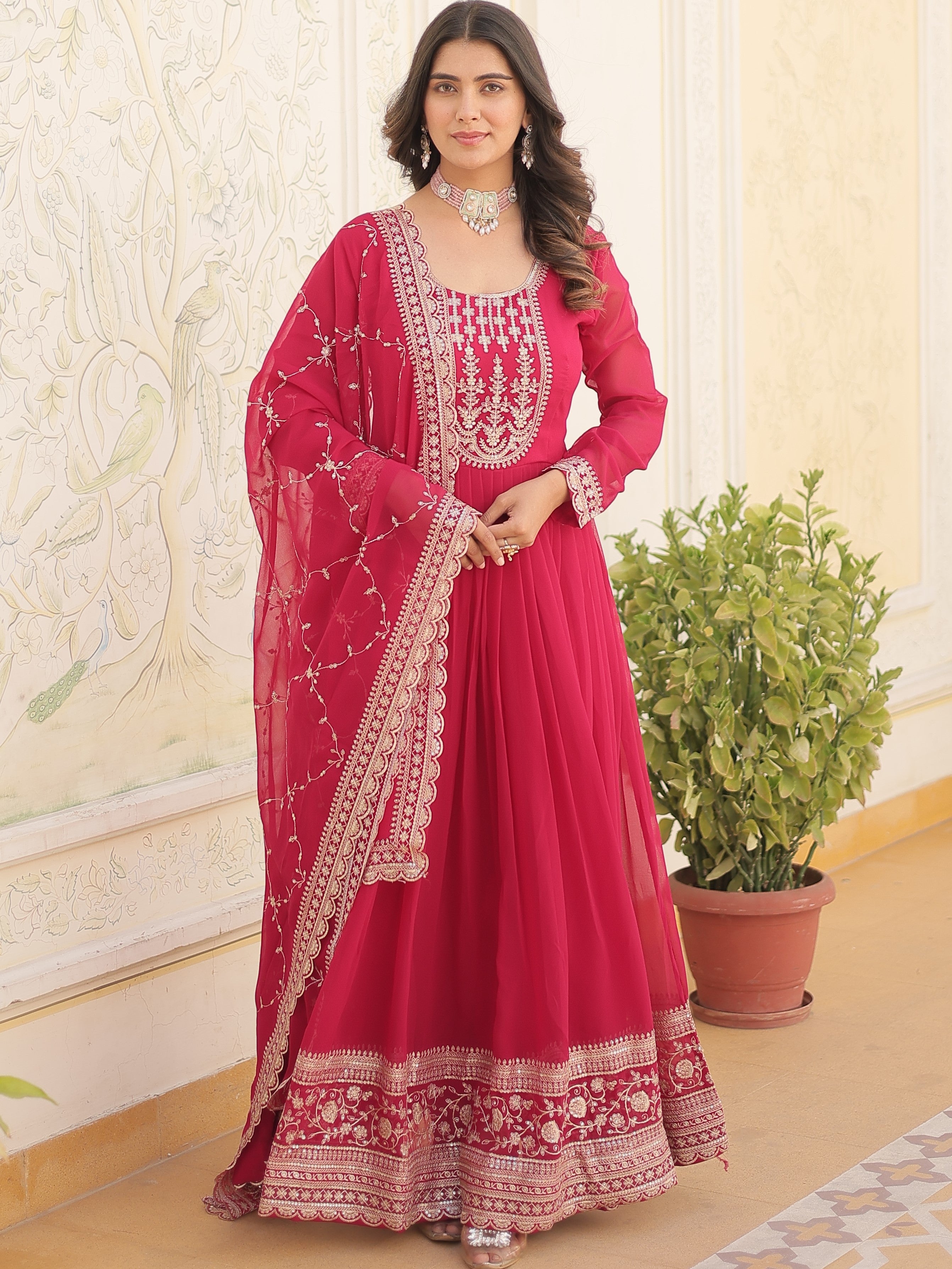 Faux Blooming Emrboidered Gown For Women