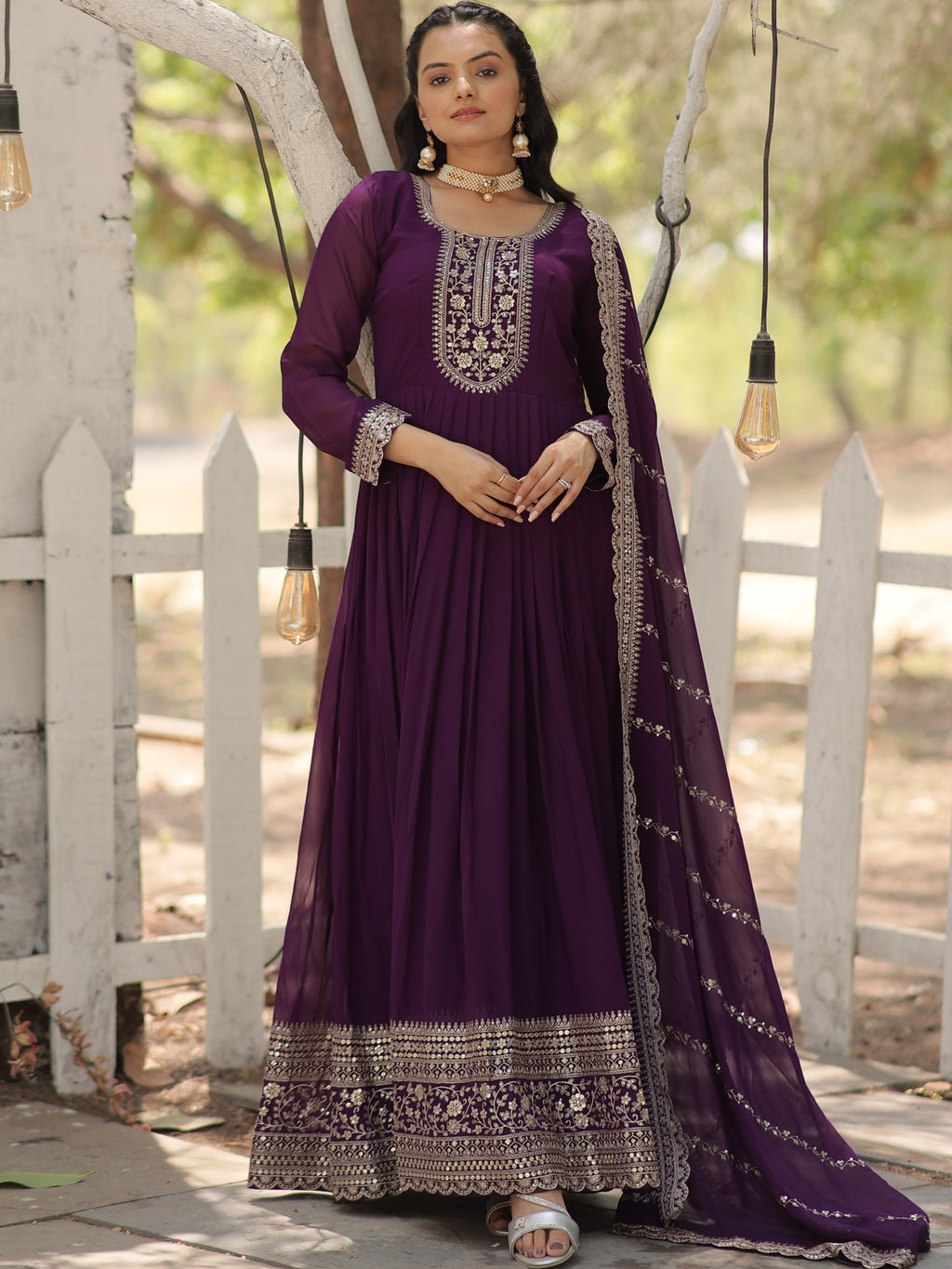 Faux Blooming Emrboidered Gown For Women