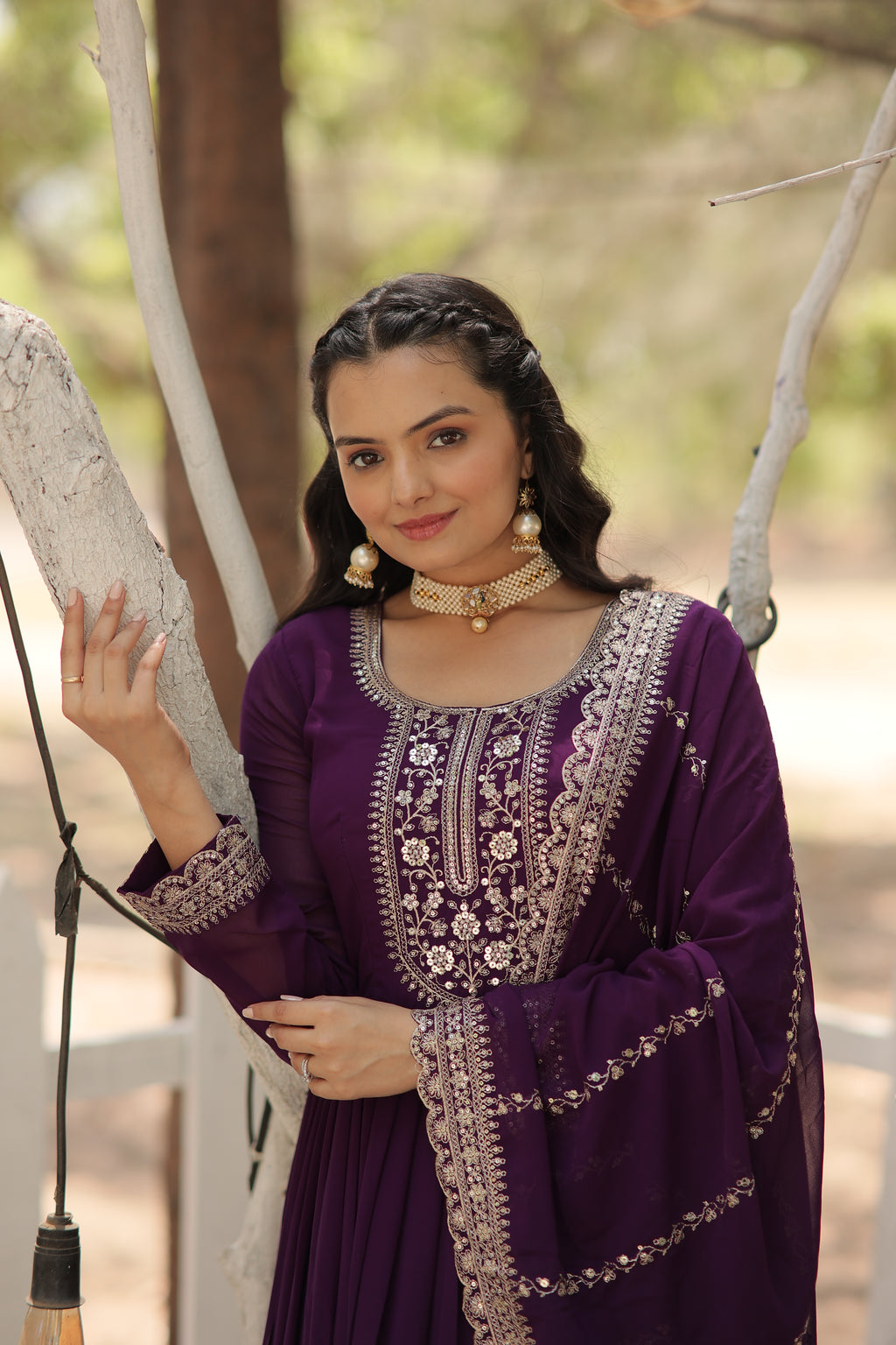 Faux Blooming Emrboidered Gown For Women