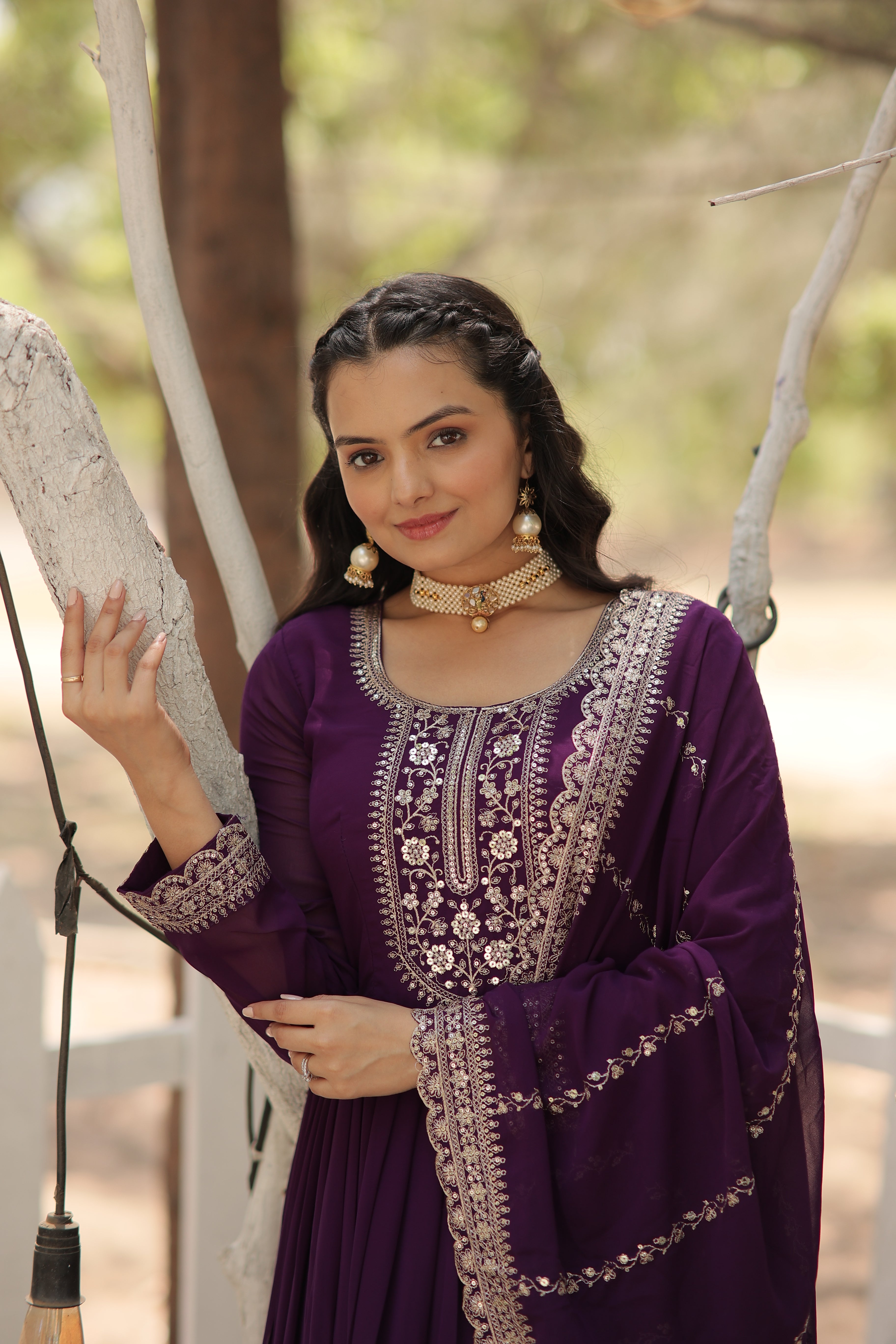 Faux Blooming Emrboidered Gown For Women