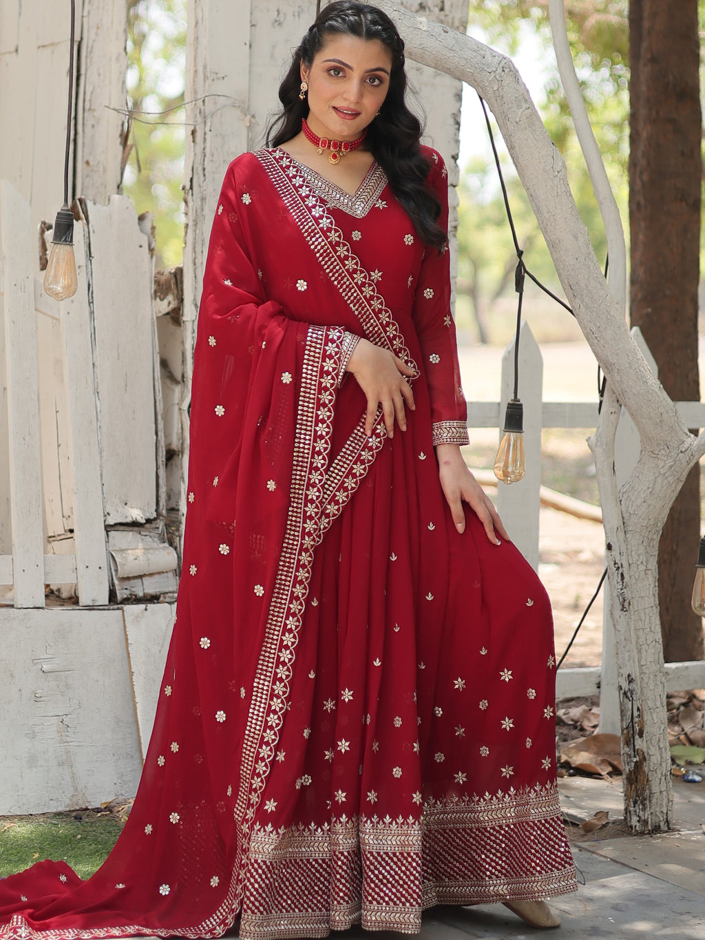 Faux Blooming Embroidered Gown For Women