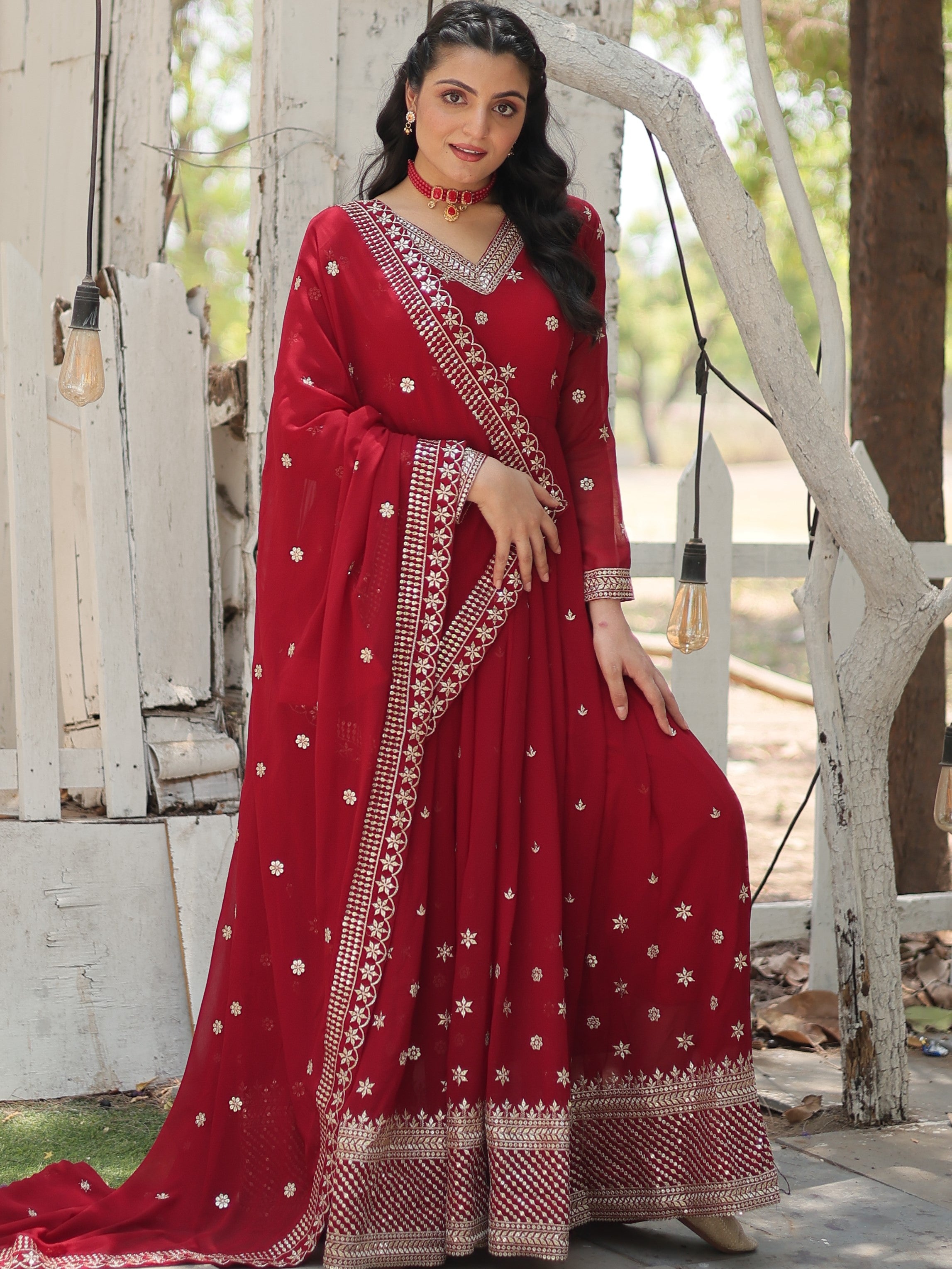 Faux Blooming Embroidered Gown For Women