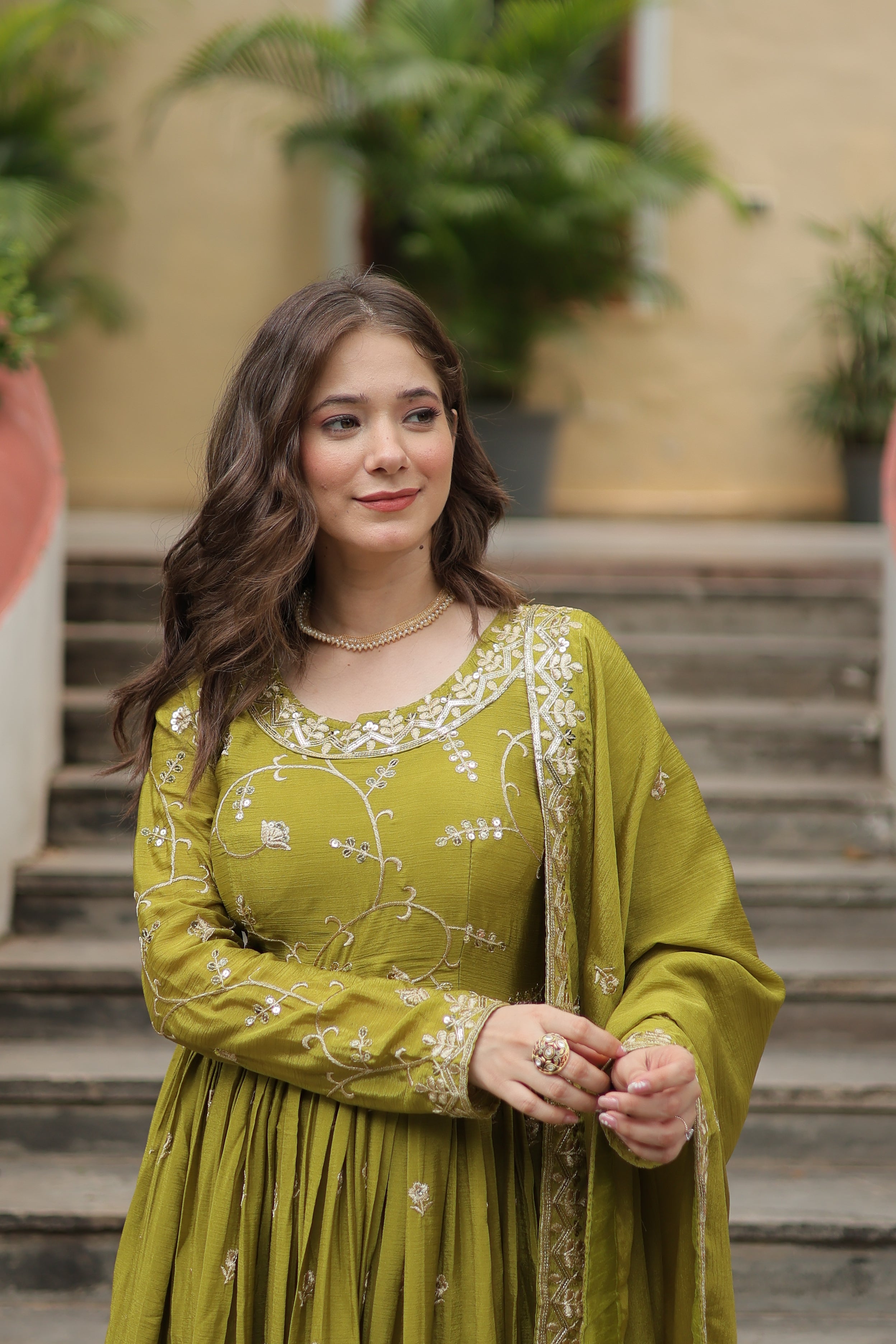 Chinon Embroidered Kurti Sharara Set For Women