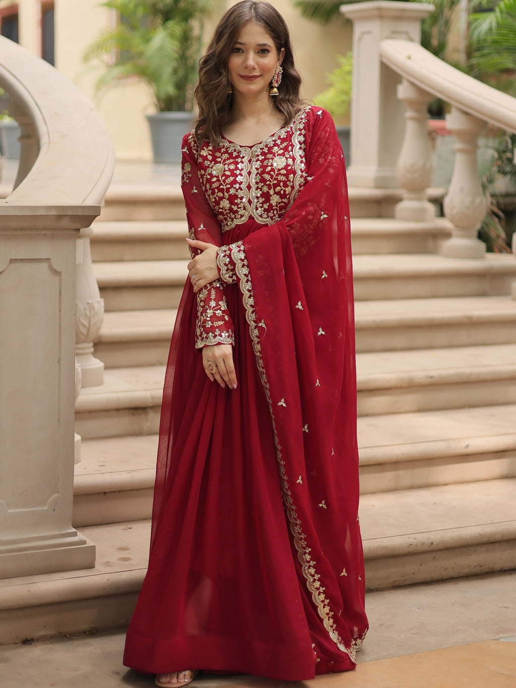 Faux Blooming Embroidered Gown For Women