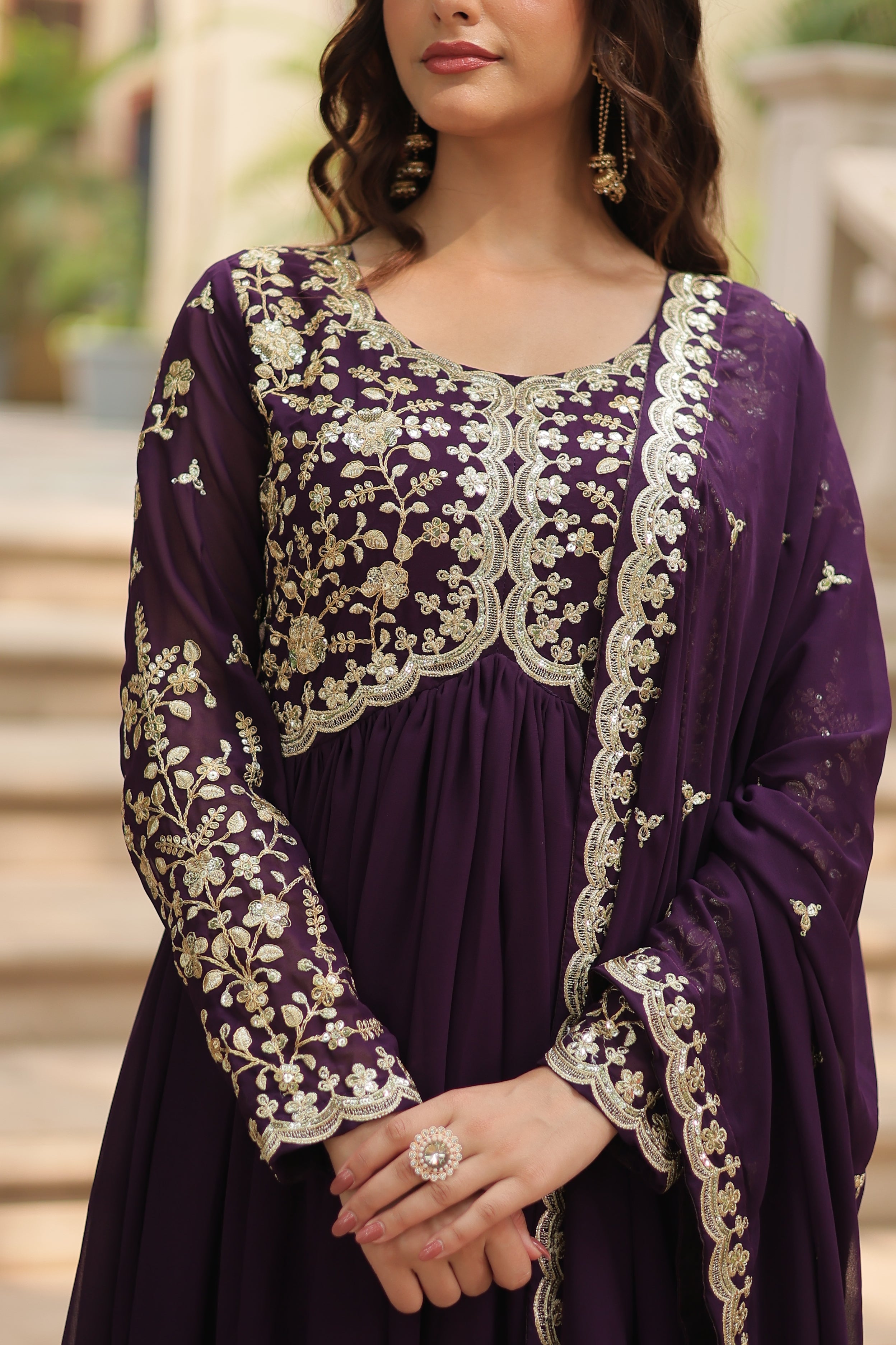 Faux Blooming Embroidered Gown For Women