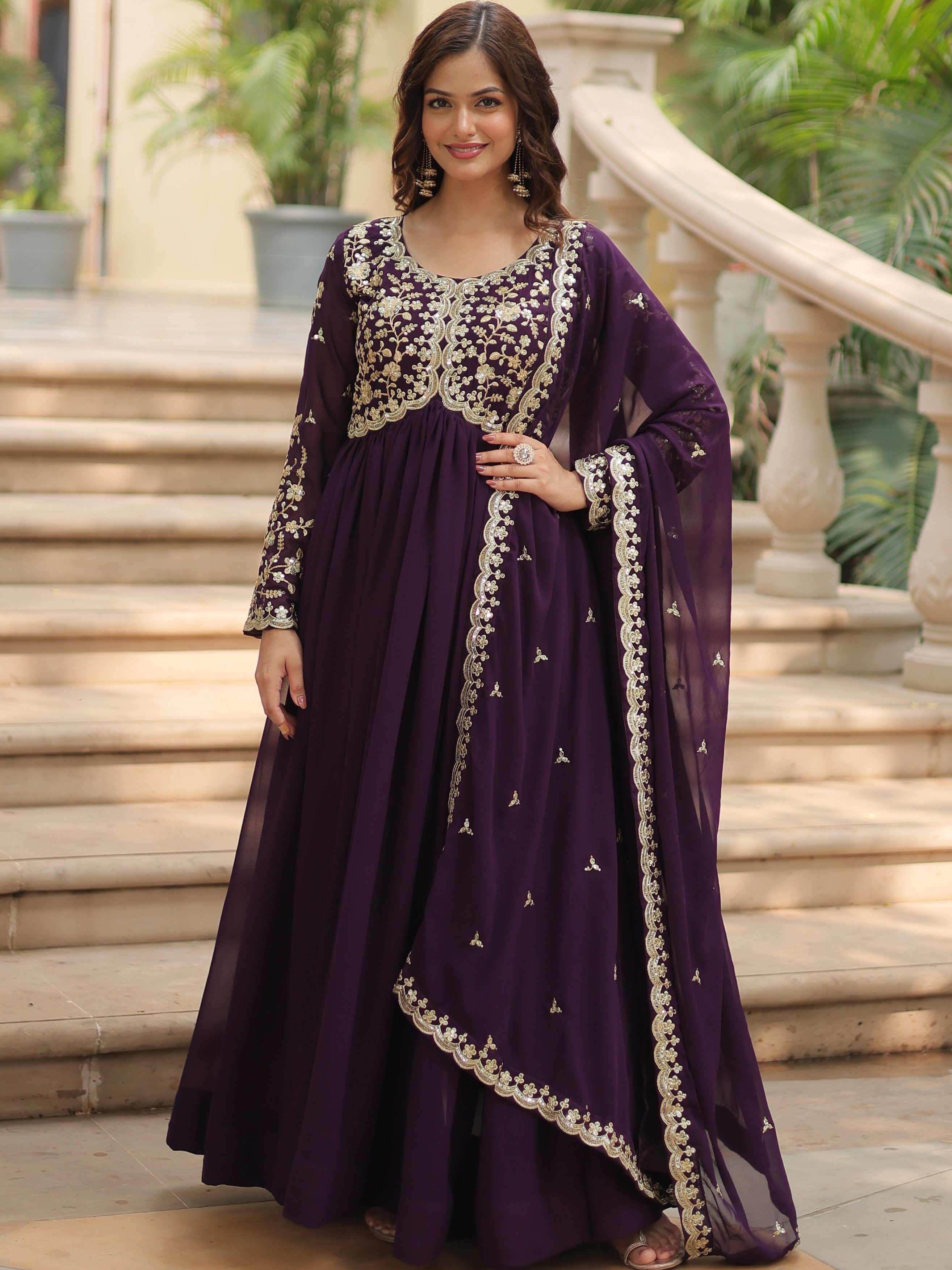 Faux Blooming Embroidered Gown For Women