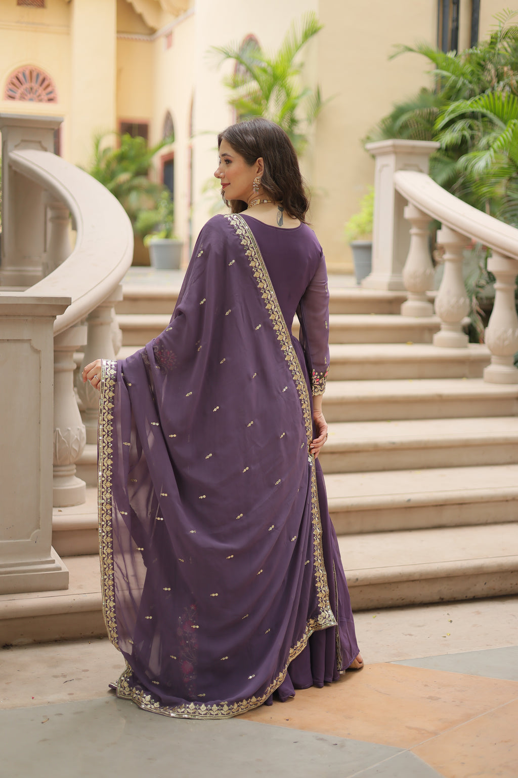 Georgette Embroidered Kurti Sharara Set For Women