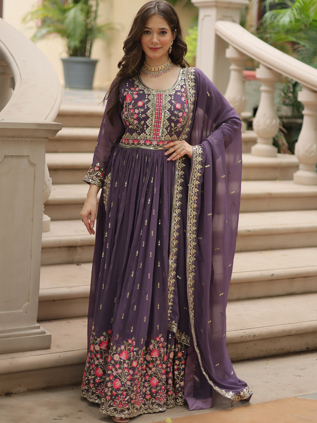 Georgette Embroidered Kurti Sharara Set For Women