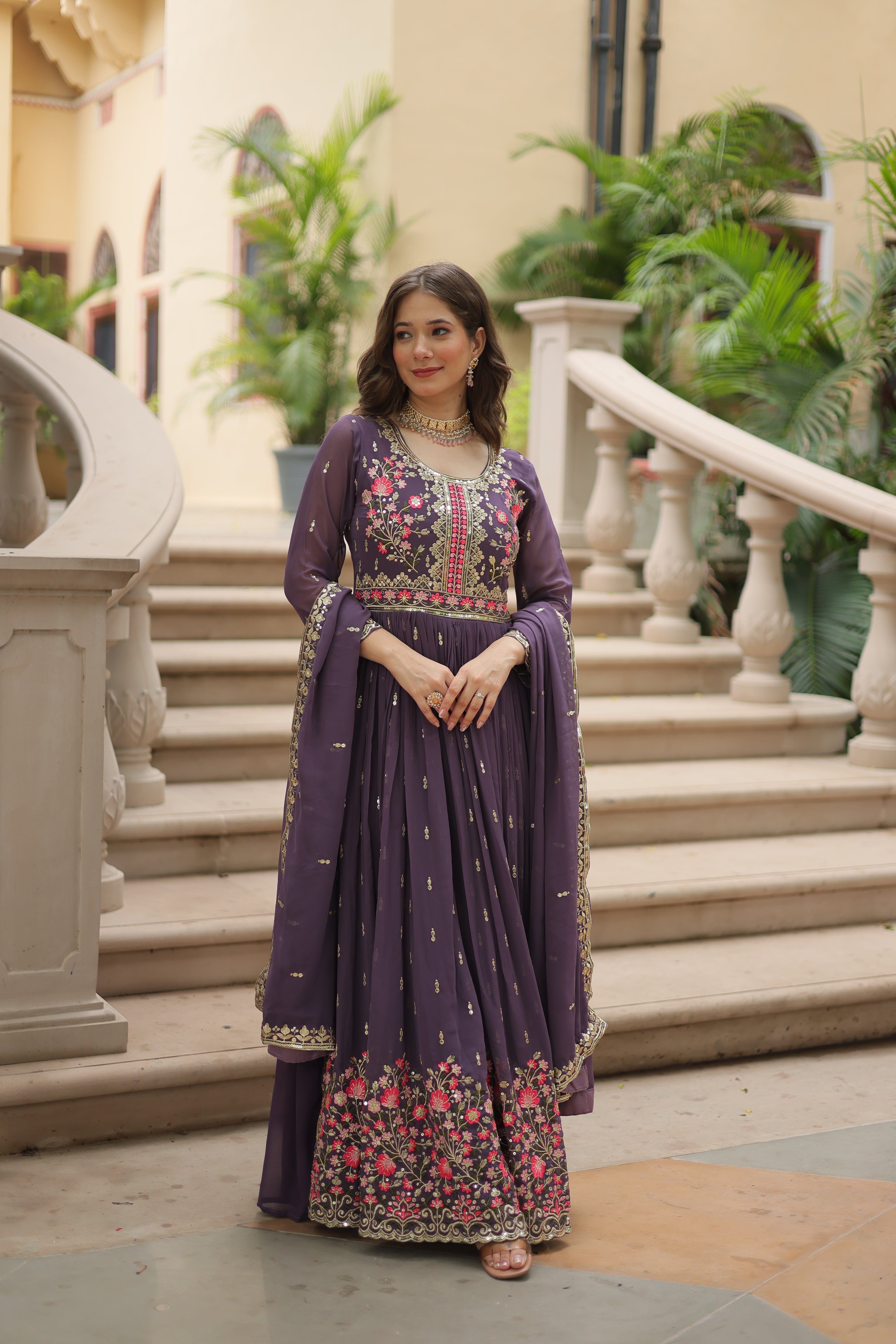 Georgette Embroidered Kurti Sharara Set For Women