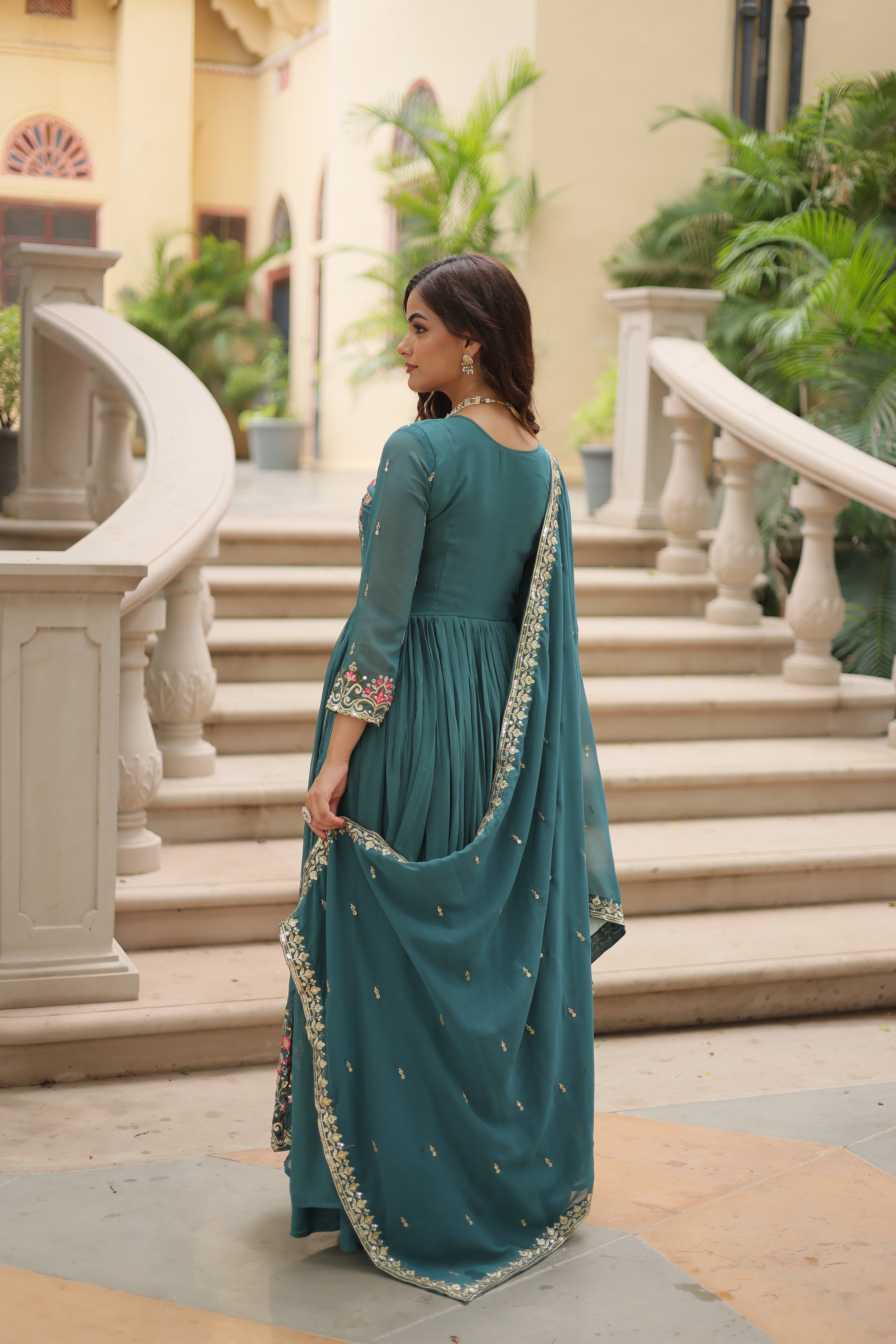 Georgette Embroidered Kurti Sharara Set For Women