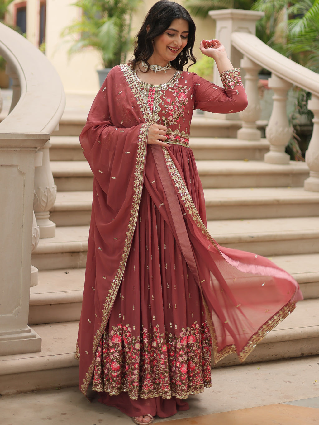 Georgette Embroidered Kurti Sharara Set For Women