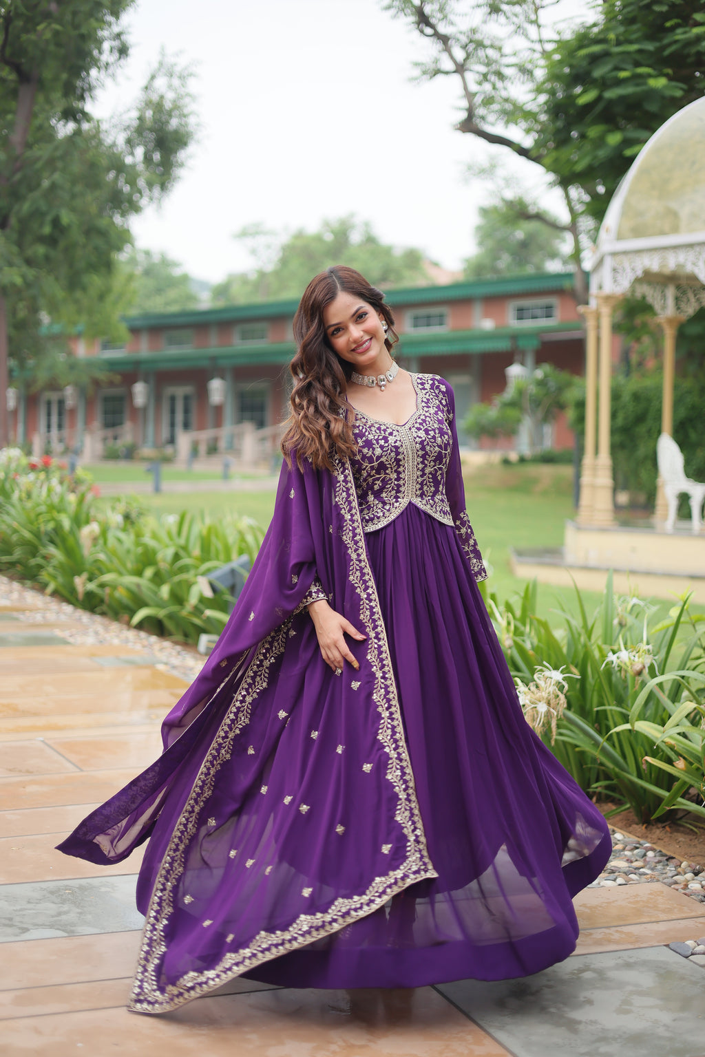 Faux Blooming Embroidered Gown For Women