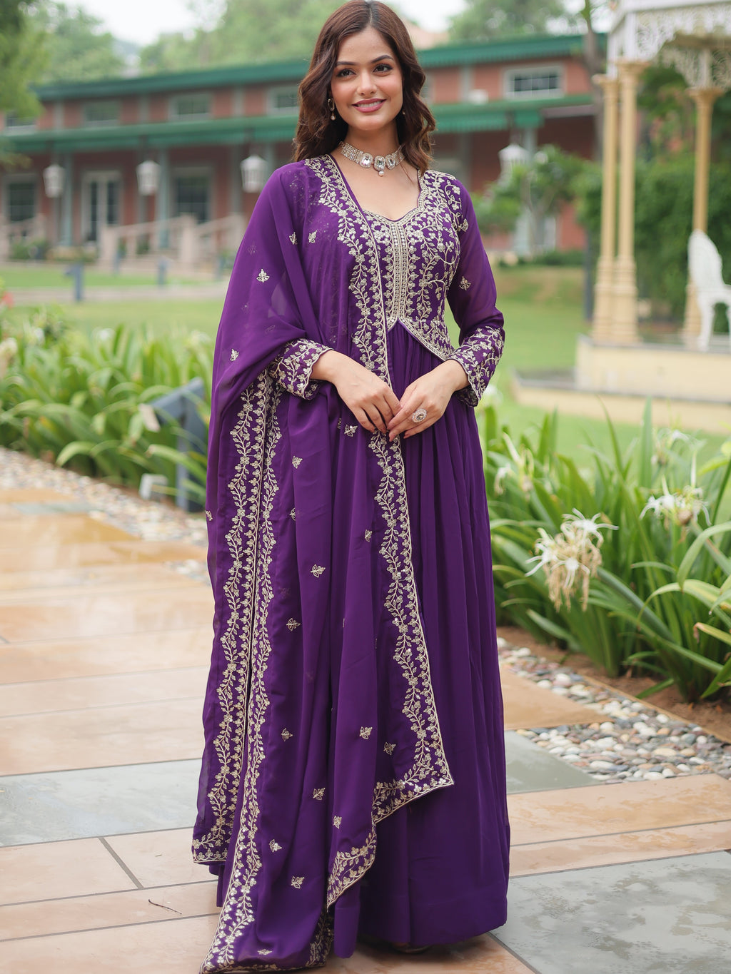 Faux Blooming Embroidered Gown For Women