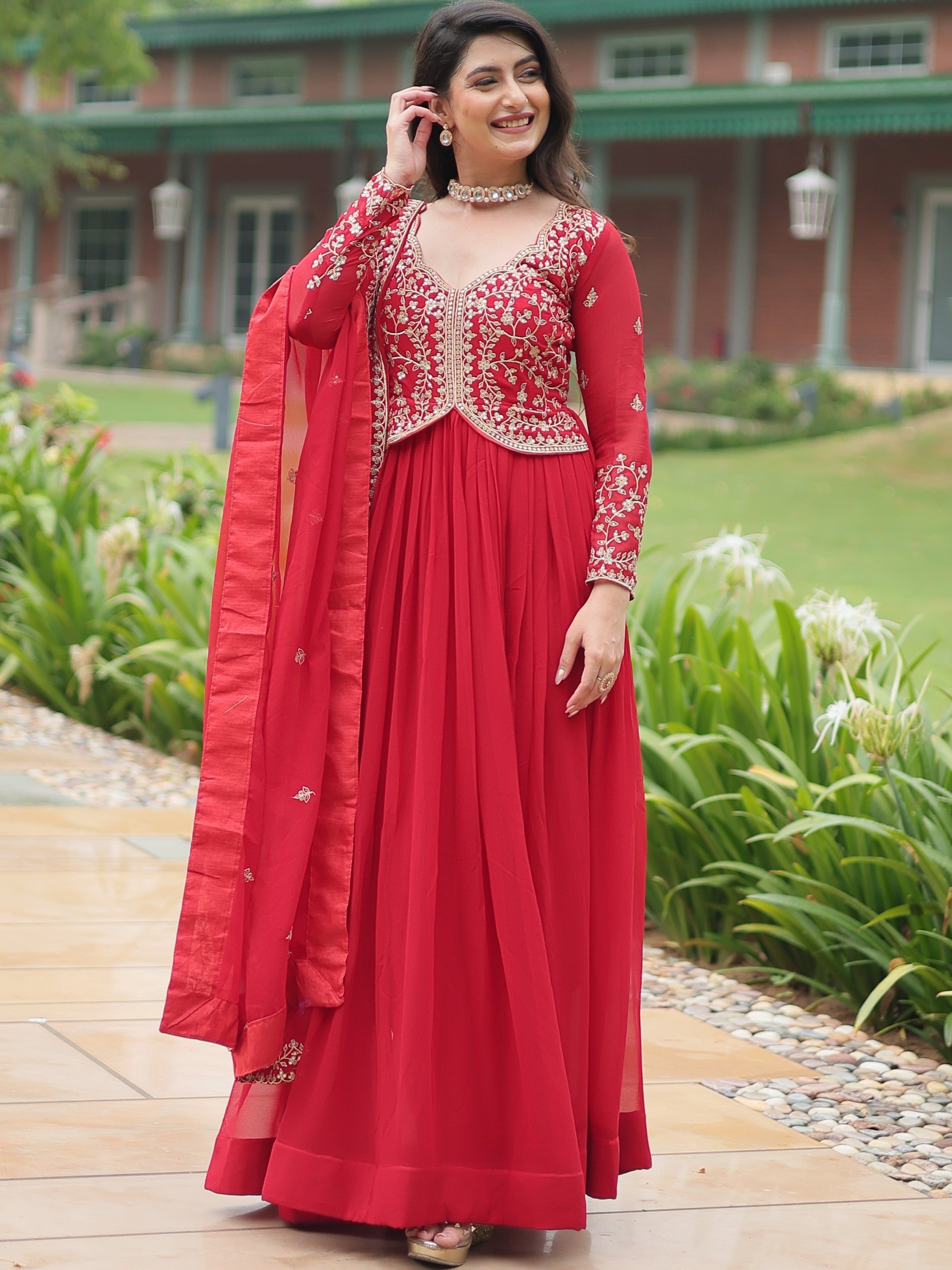 Faux Blooming Embroidered Gown For Women