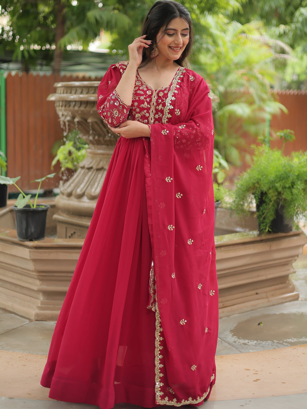 Faux Blooming Embroidered Gown For Women