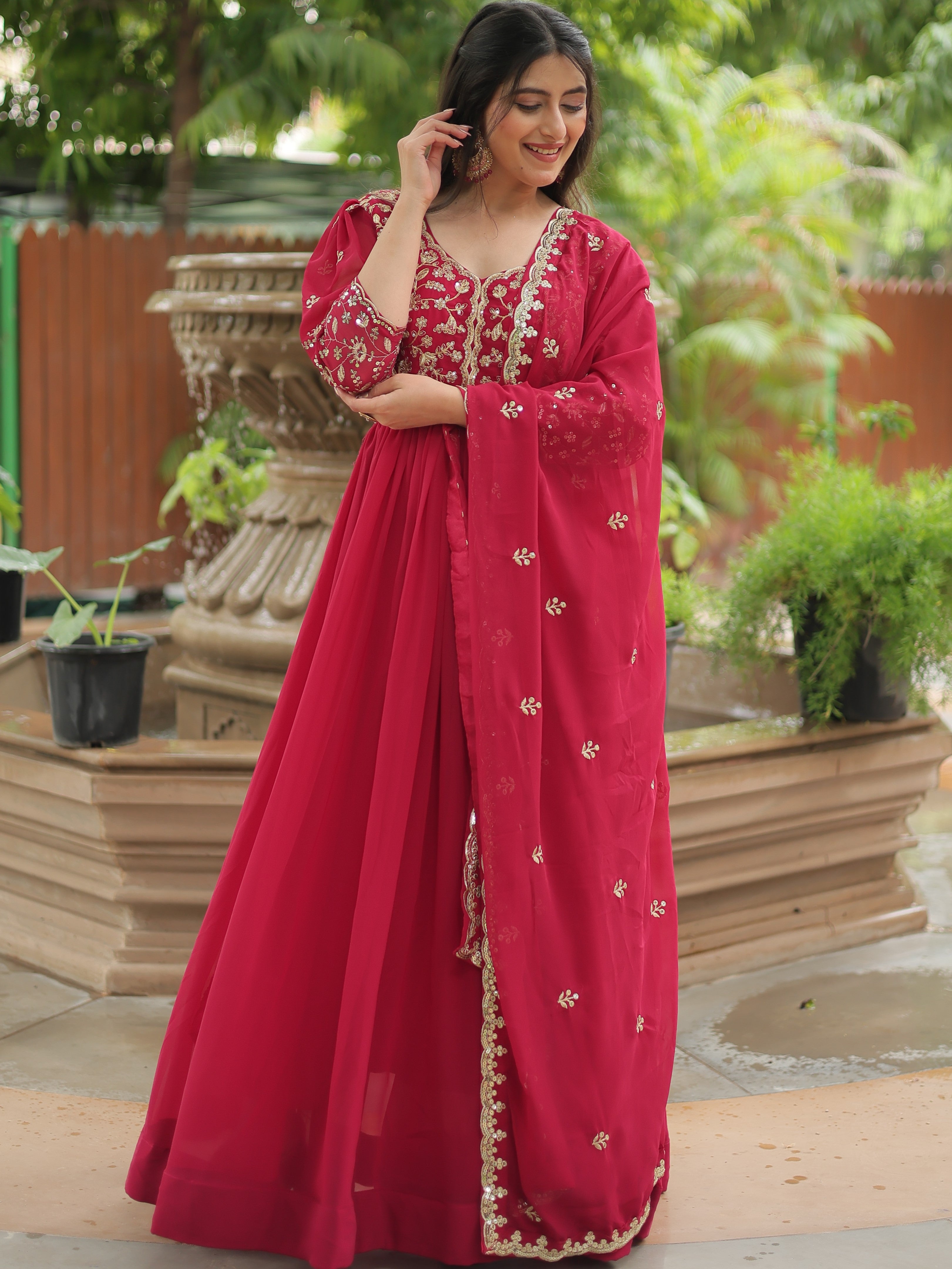 Faux Blooming Embroidered Gown For Women